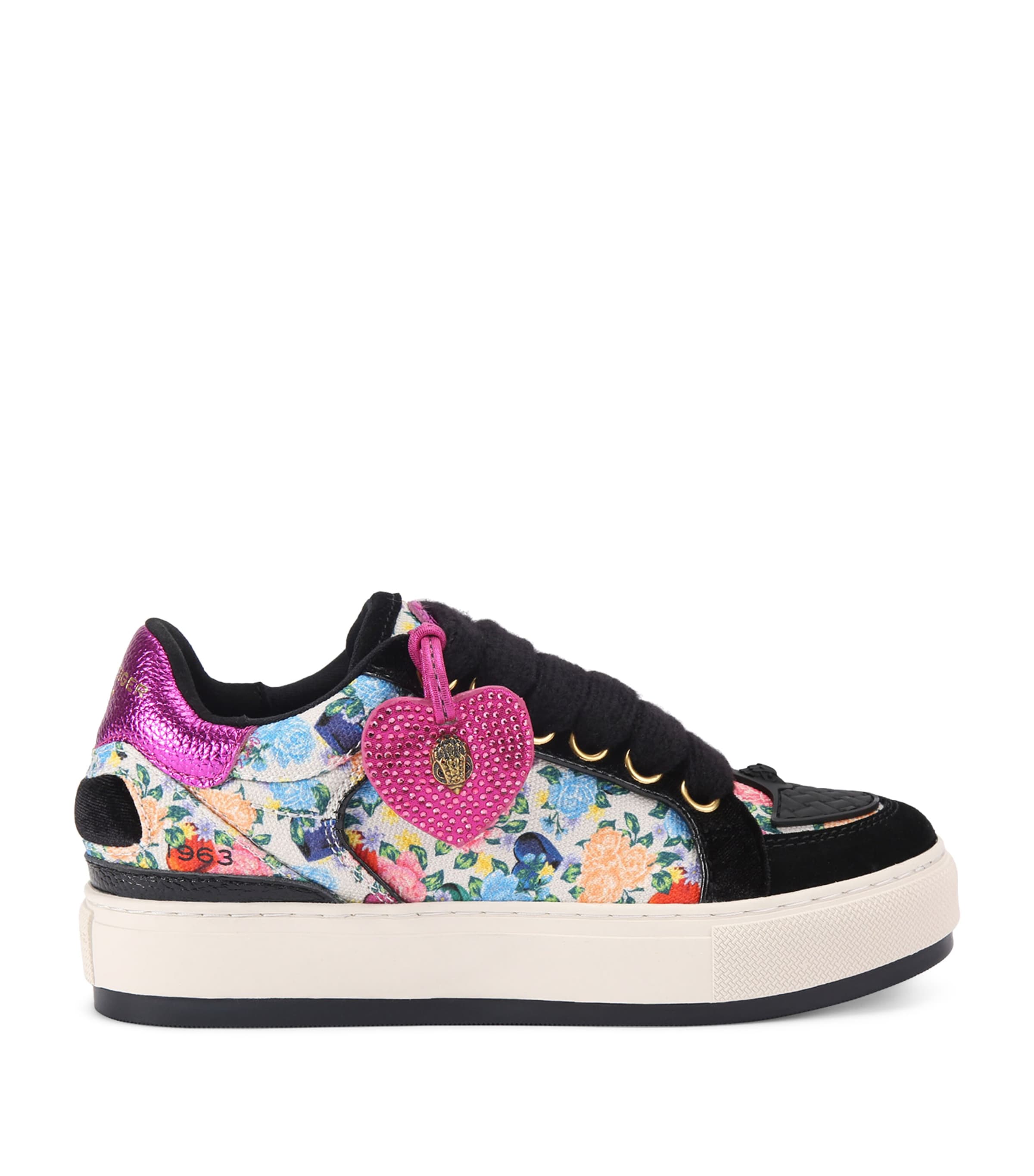 Kurt Geiger Floral Southbank Tag Sneakers In Black