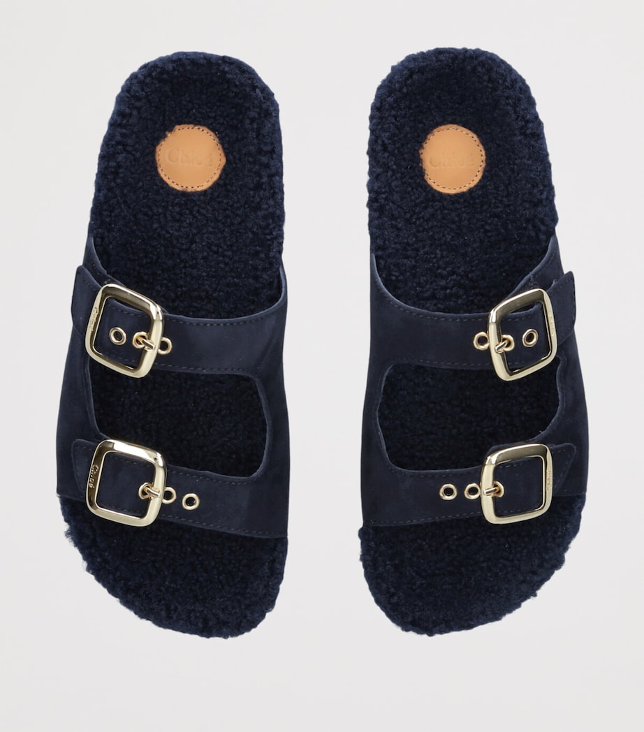 Chloé Kids Suede-Shearling Buckled Sandals Navy Image 4