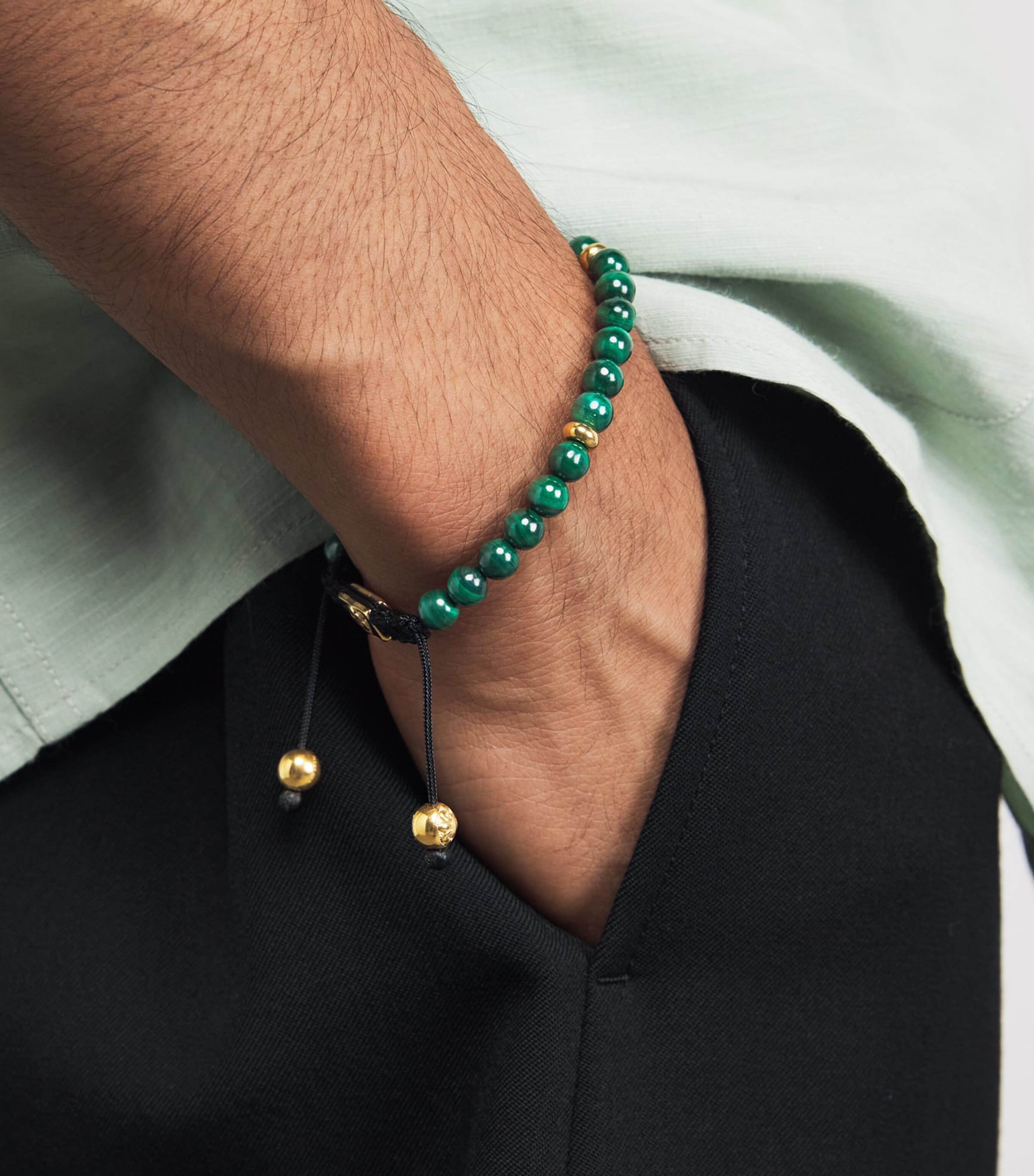 Gold-Plated Stainless Steel and Malachite Beaded Bracelet MULTI Image 2