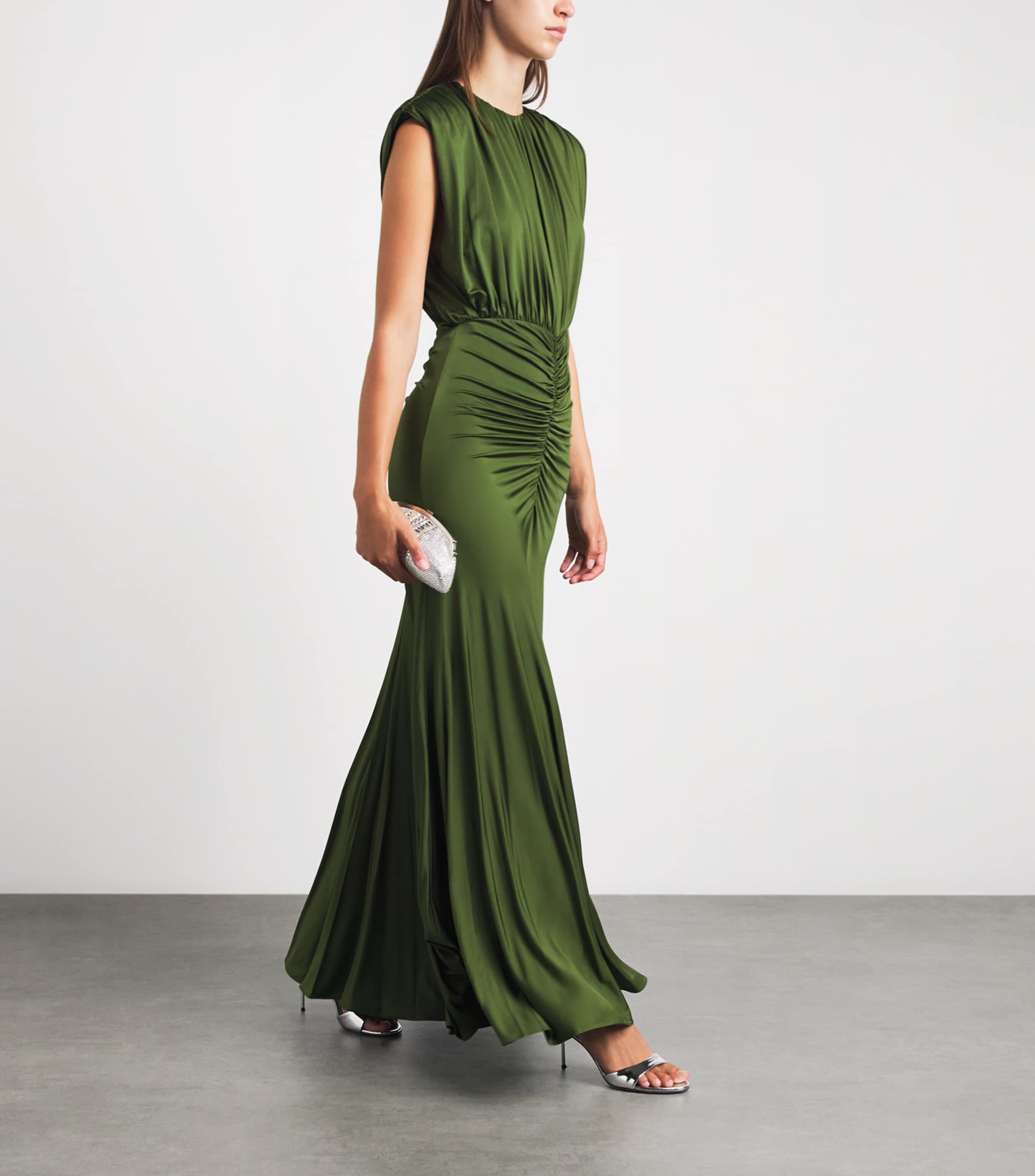 Self-Portrait Womens Jersey Gathered Maxi Dress Green Image 2