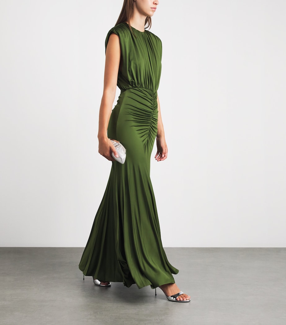 Self-Portrait Womens Jersey Gathered Maxi Dress Green Image 2