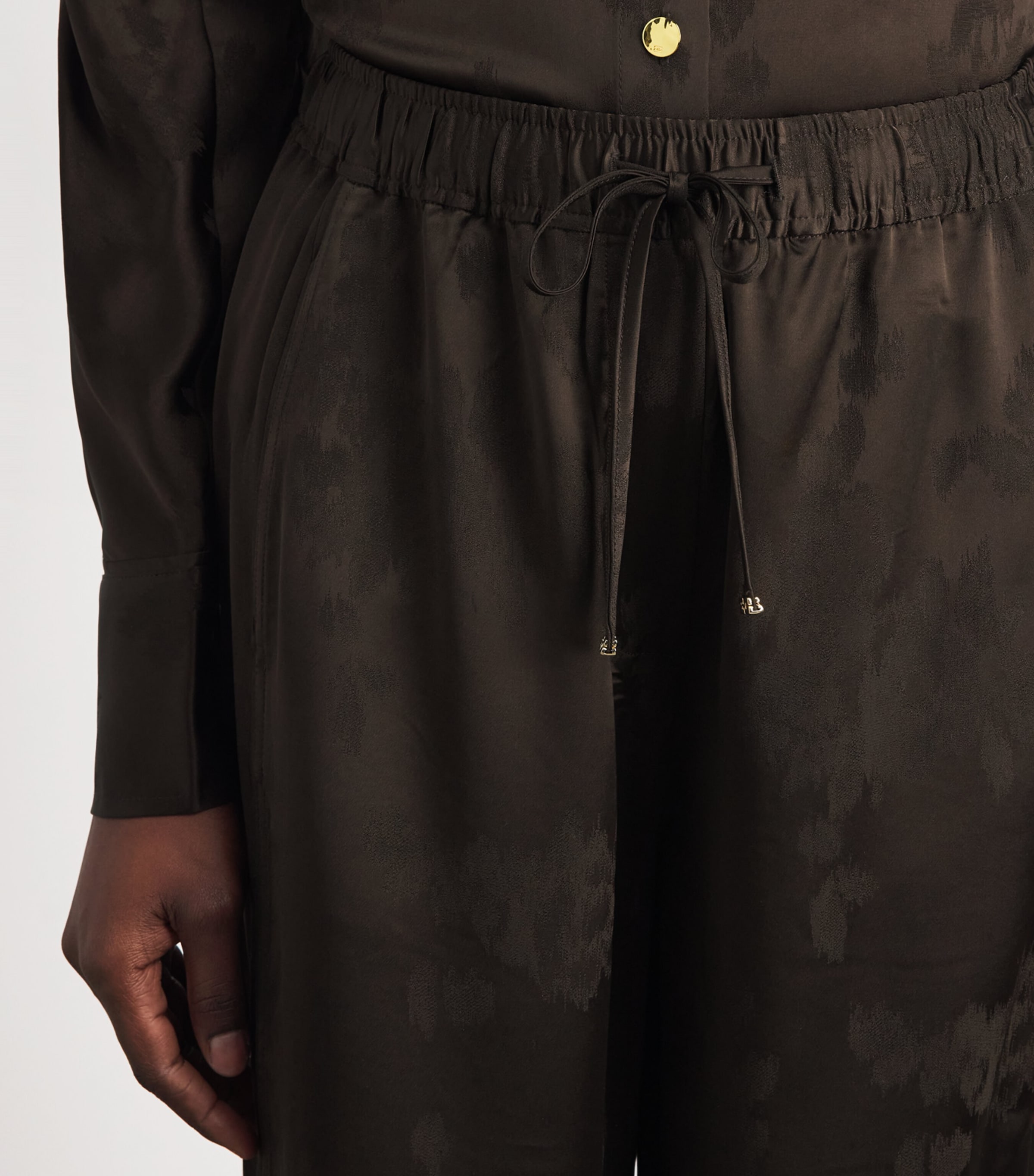 GANNI Womens Satin Jacquard Drawstring Trousers Zwx Demitasse Image 3