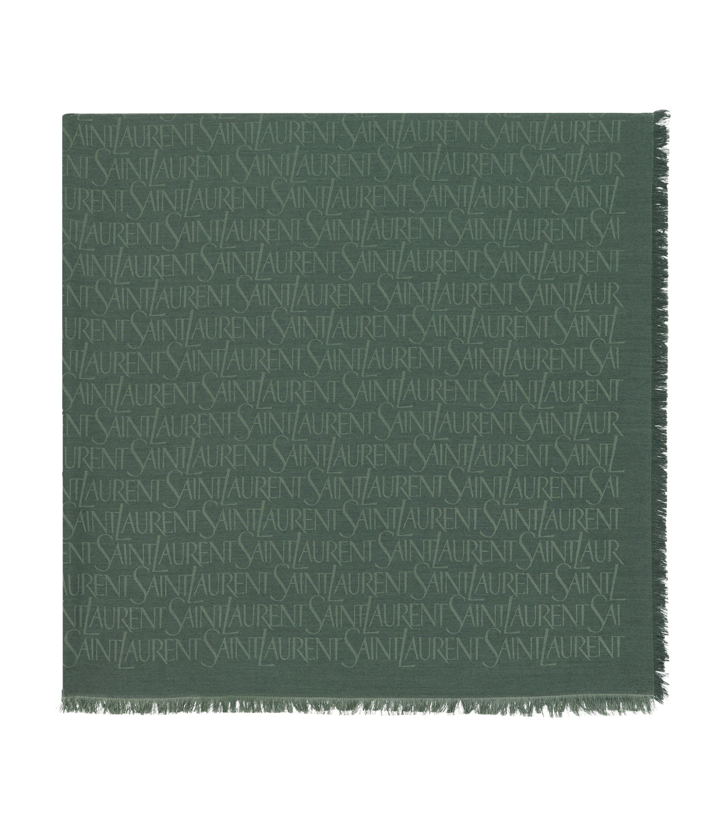 Saint Laurent Silk-wool Logo-jacquard Scarf In Green