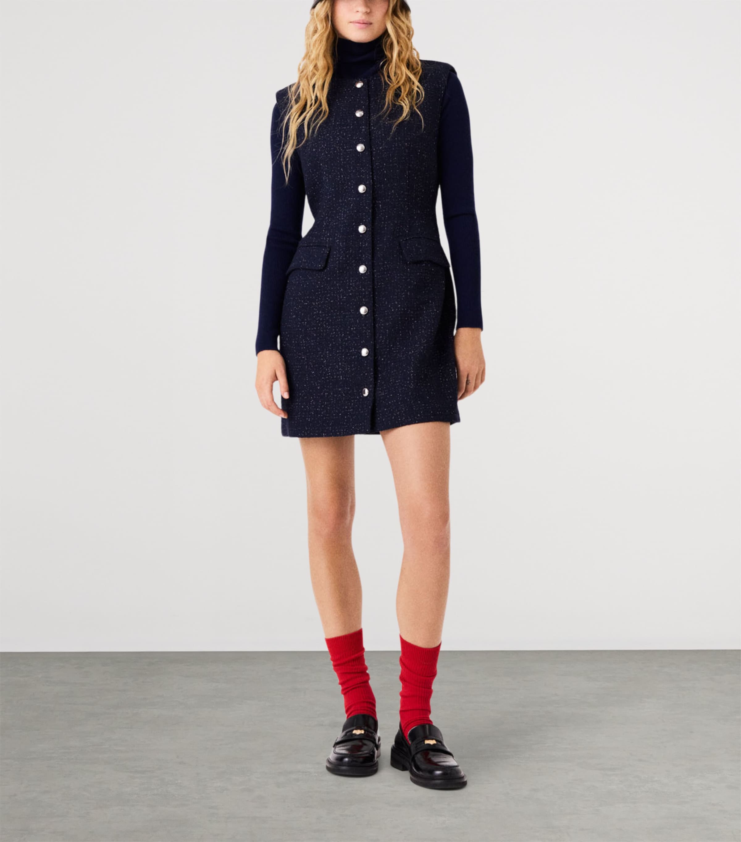 Maje Womens Lurex Tweed Mini Dress Navy Image 2