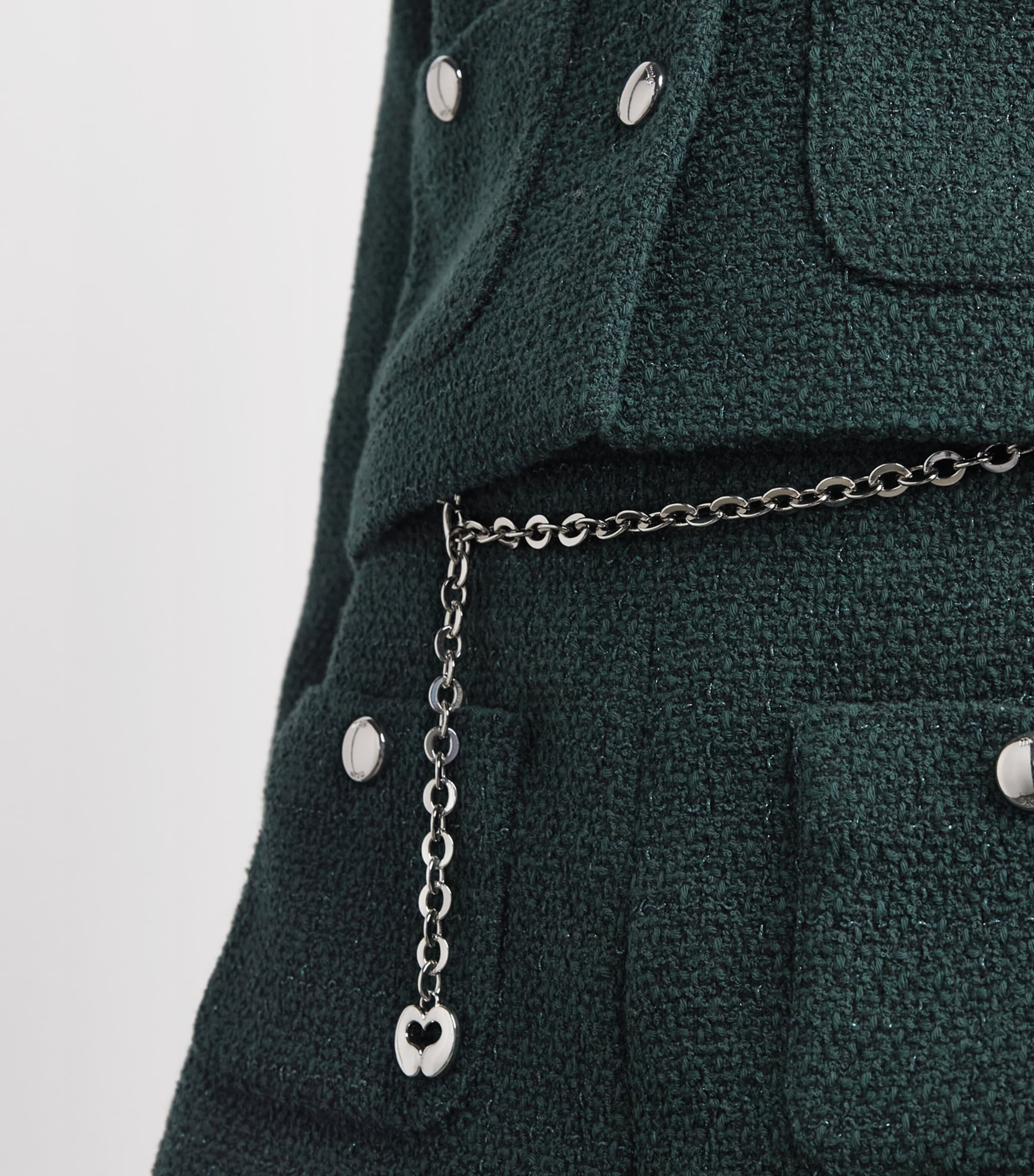 Maje Womens Tweed Chain Belt Shorts Bottle Green Image 3