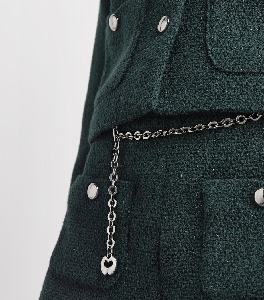 Maje Womens Tweed Chain Belt Shorts Bottle Green Image 3