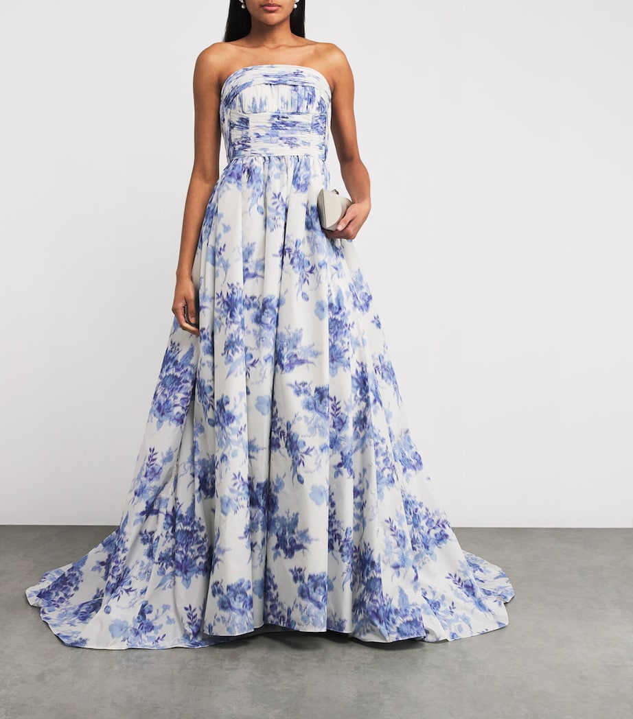 Strapless Gathered-Bodice Gown 146 IVORY/BLUE Image 2