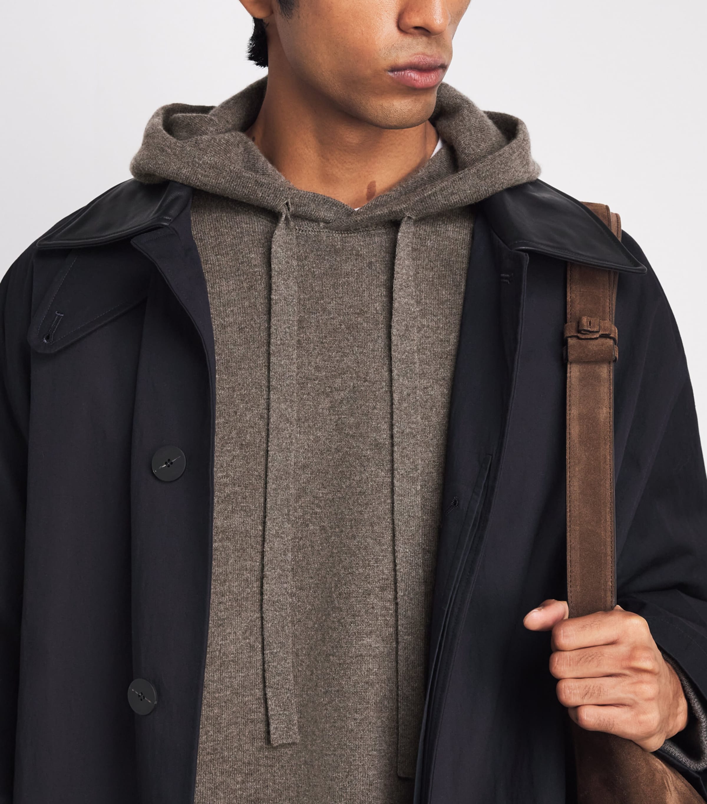 Studio Nicholson Mens Wool-Cashmere Cope Knitted Hoodie Mouse Image 3