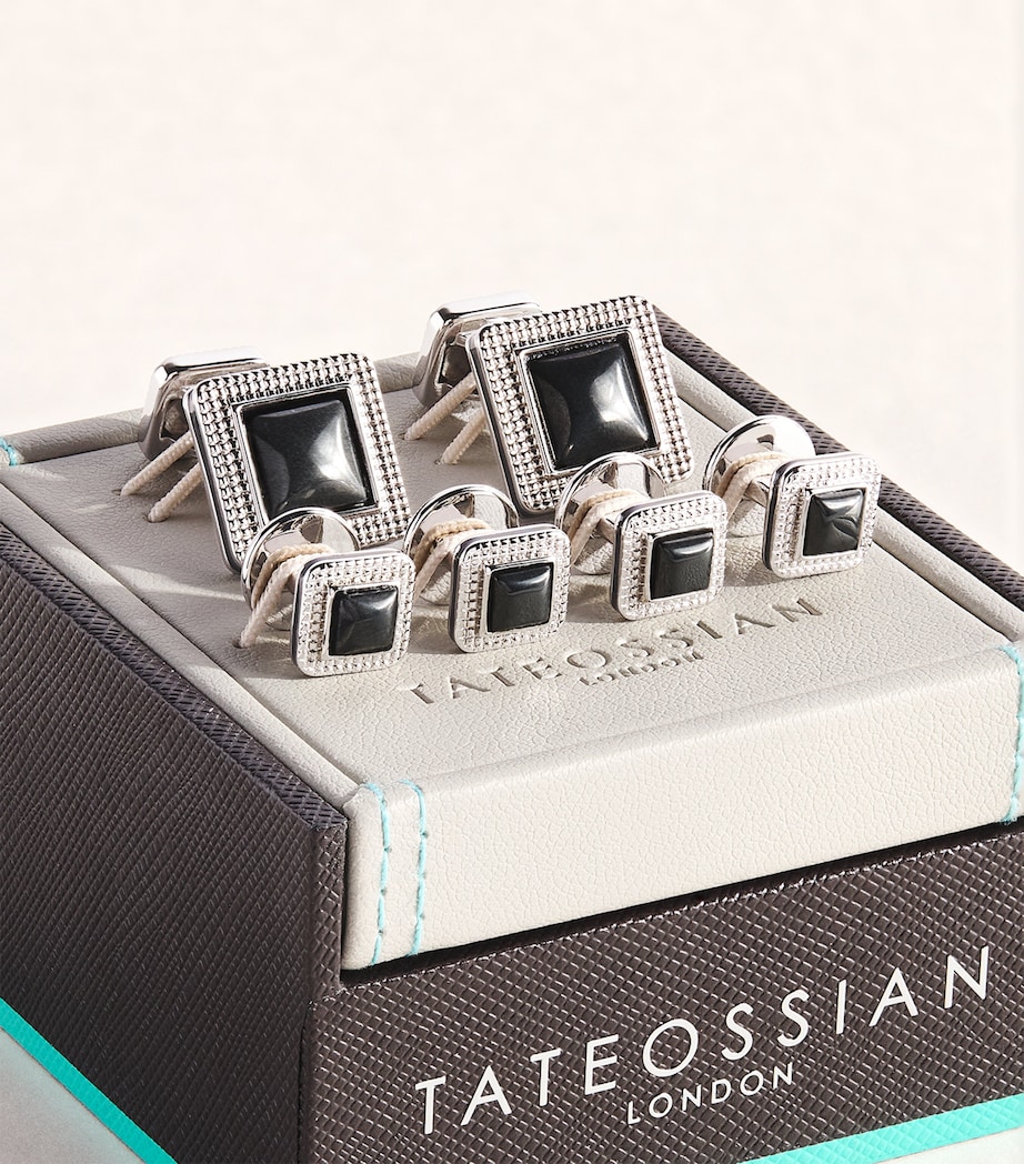 Tateossian Metal and Hematite Duo Cabochon Cufflinks and Studs Set Black Image 3