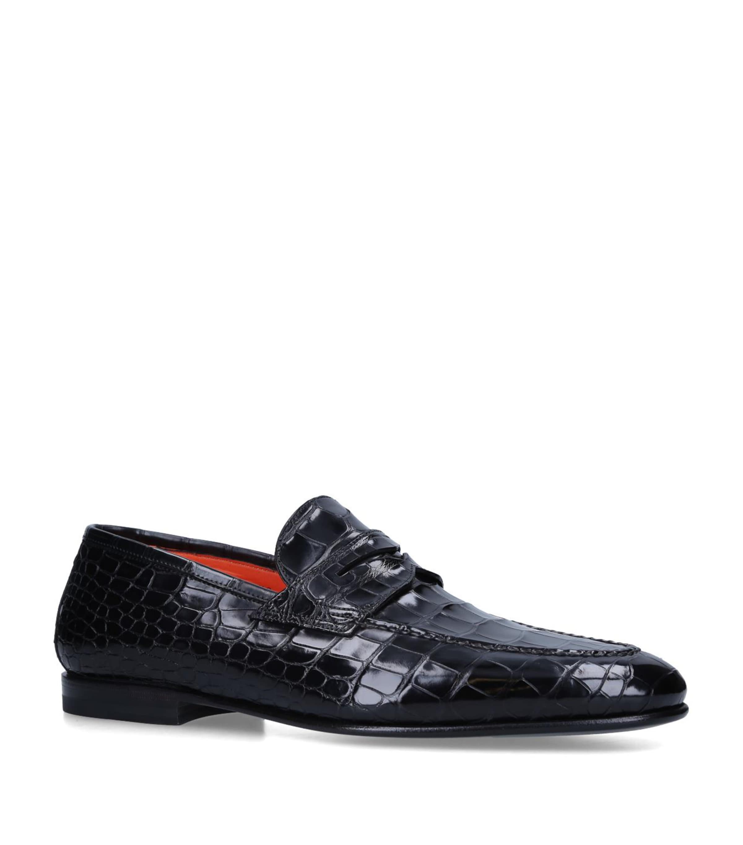 Santoni Alligator Carlos Loafers In Black