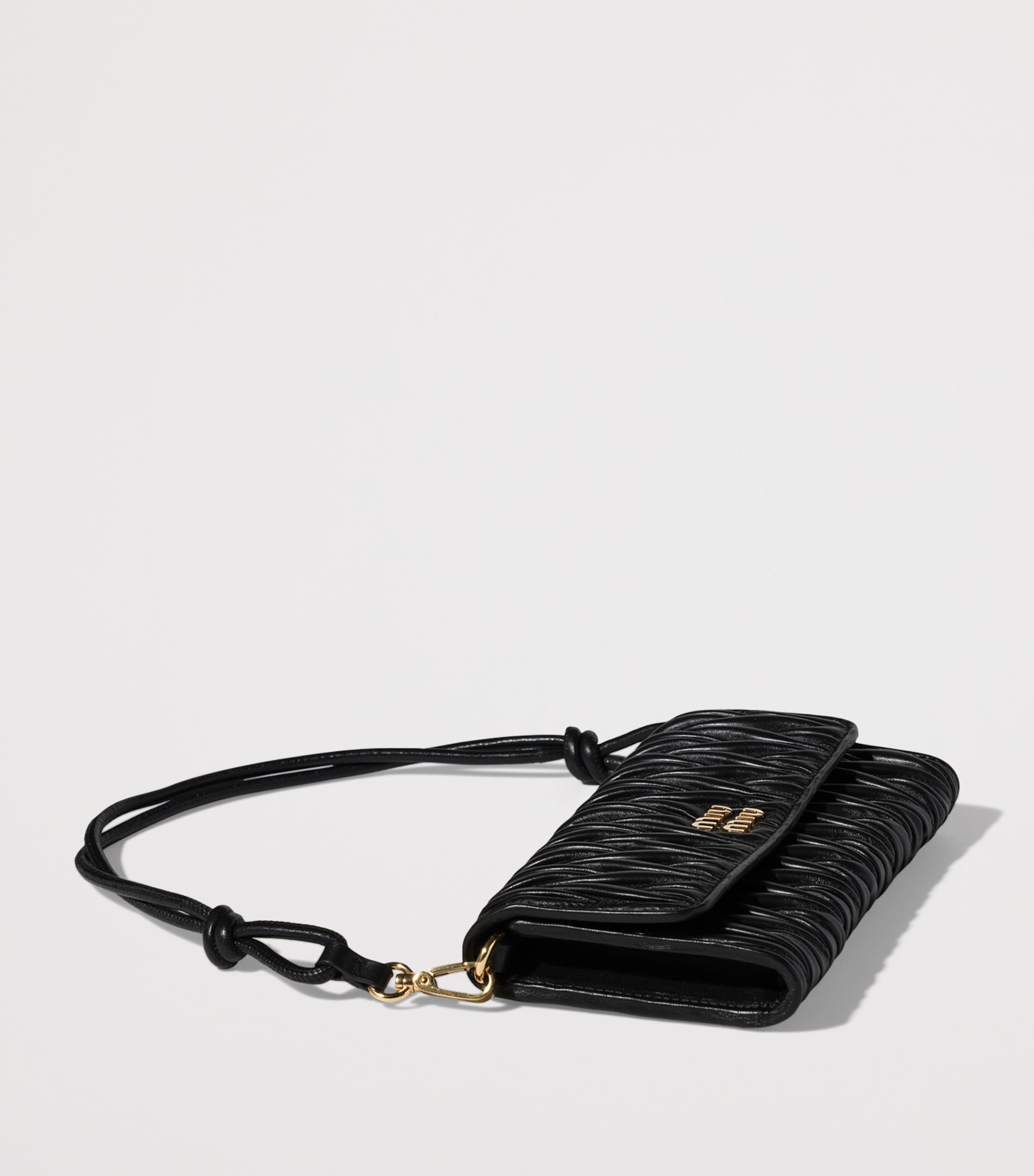 Miu Miu Leather Matelassé Chain Wallet Black Image 4