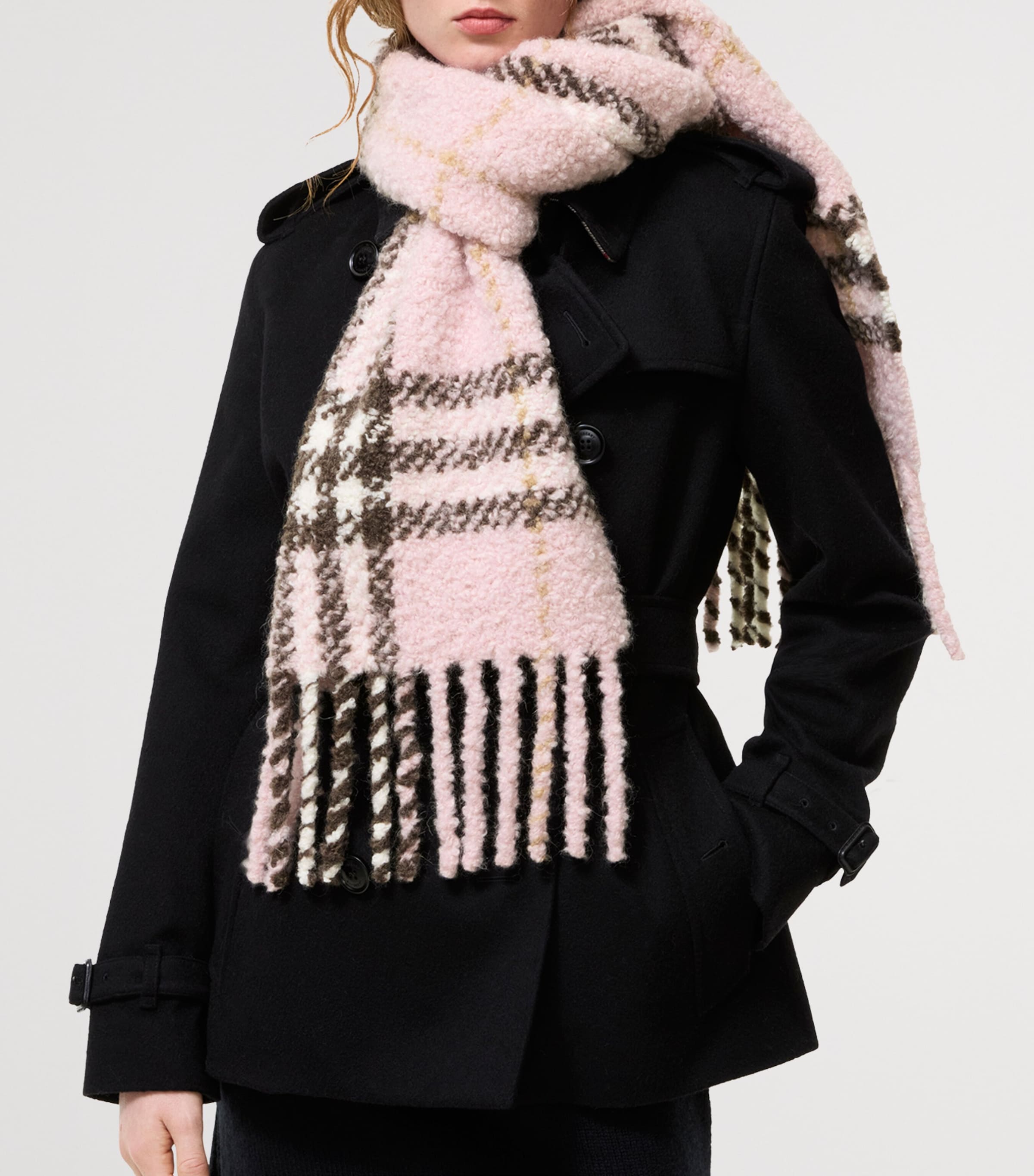Burberry Alpaca-Wool Bouclé Scarf Bow Pink Ip Check Image 2