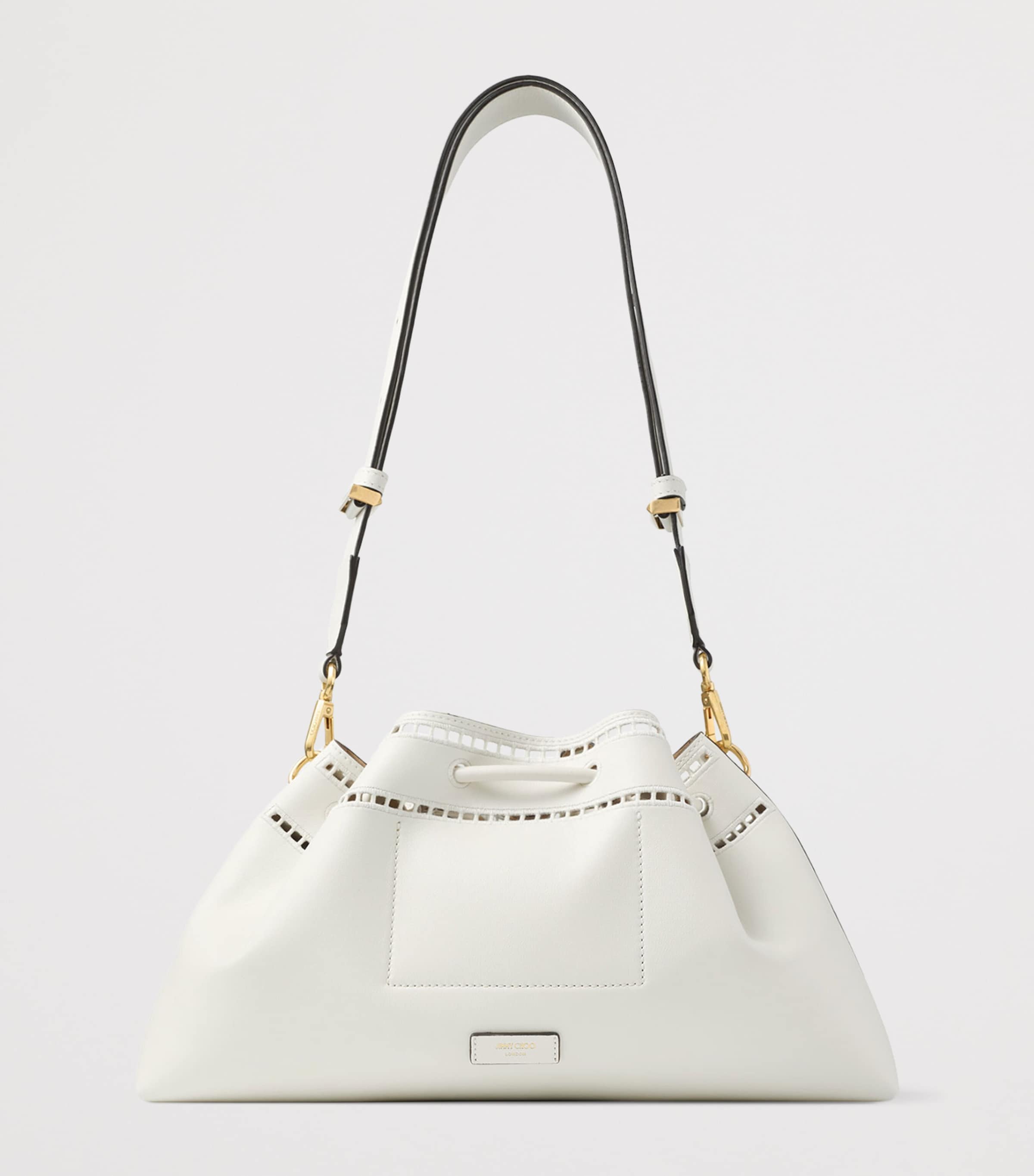 Jimmy Choo Womens Medium Cinch Cut-Out Leather Bucket Bag Latte/gold Image 4