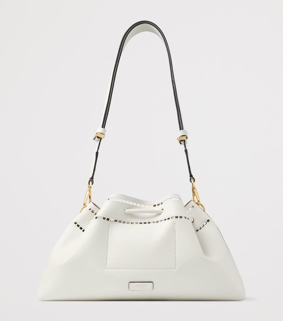 Jimmy Choo Womens Medium Cinch Cut-Out Leather Bucket Bag Latte/gold Image 4