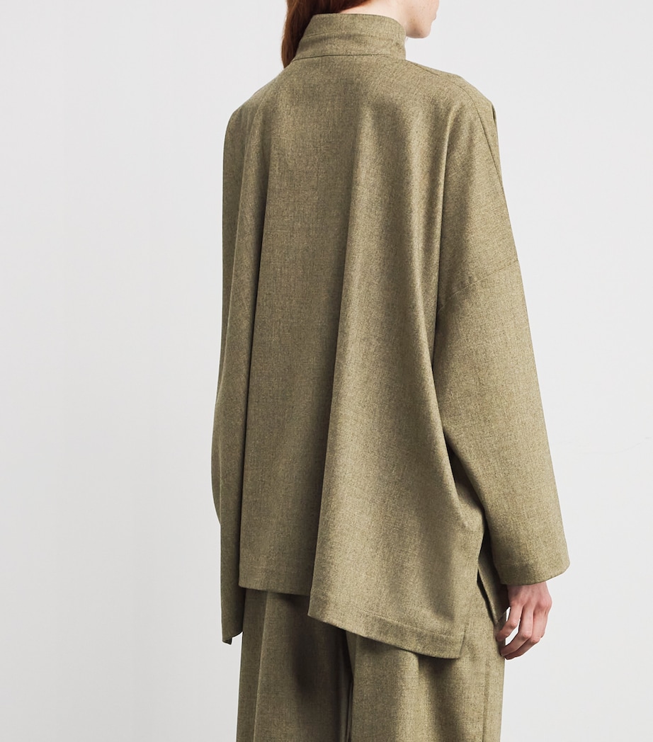 Cashmere-Wool Wide A-Line Shirt GRNSND Image 4