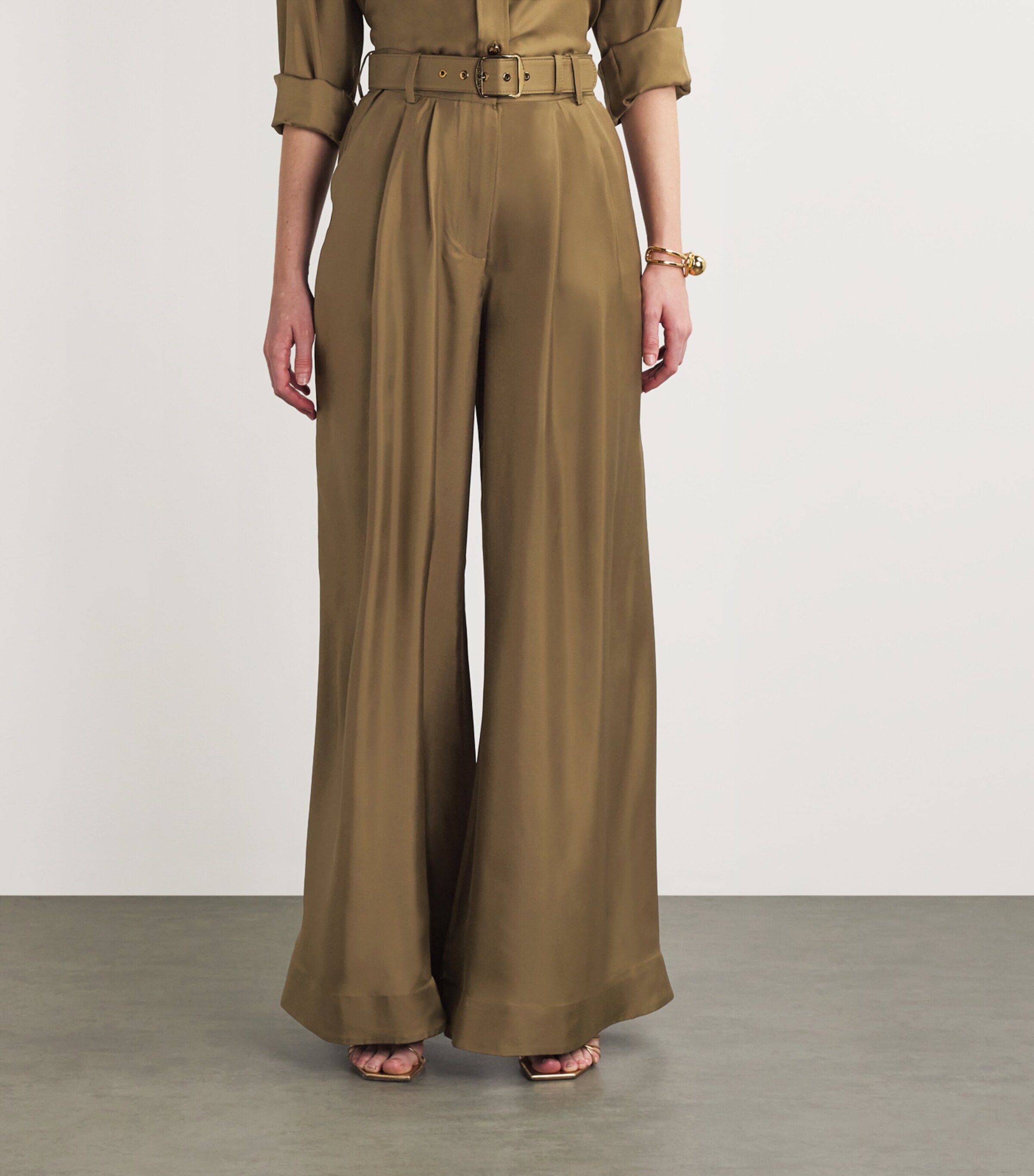 Zimmermann Womens Silk Flared Crush Trousers Olvolive Image 3
