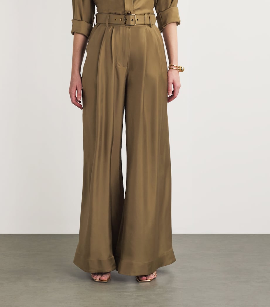 Zimmermann Womens Silk Flared Crush Trousers Olvolive Image 3