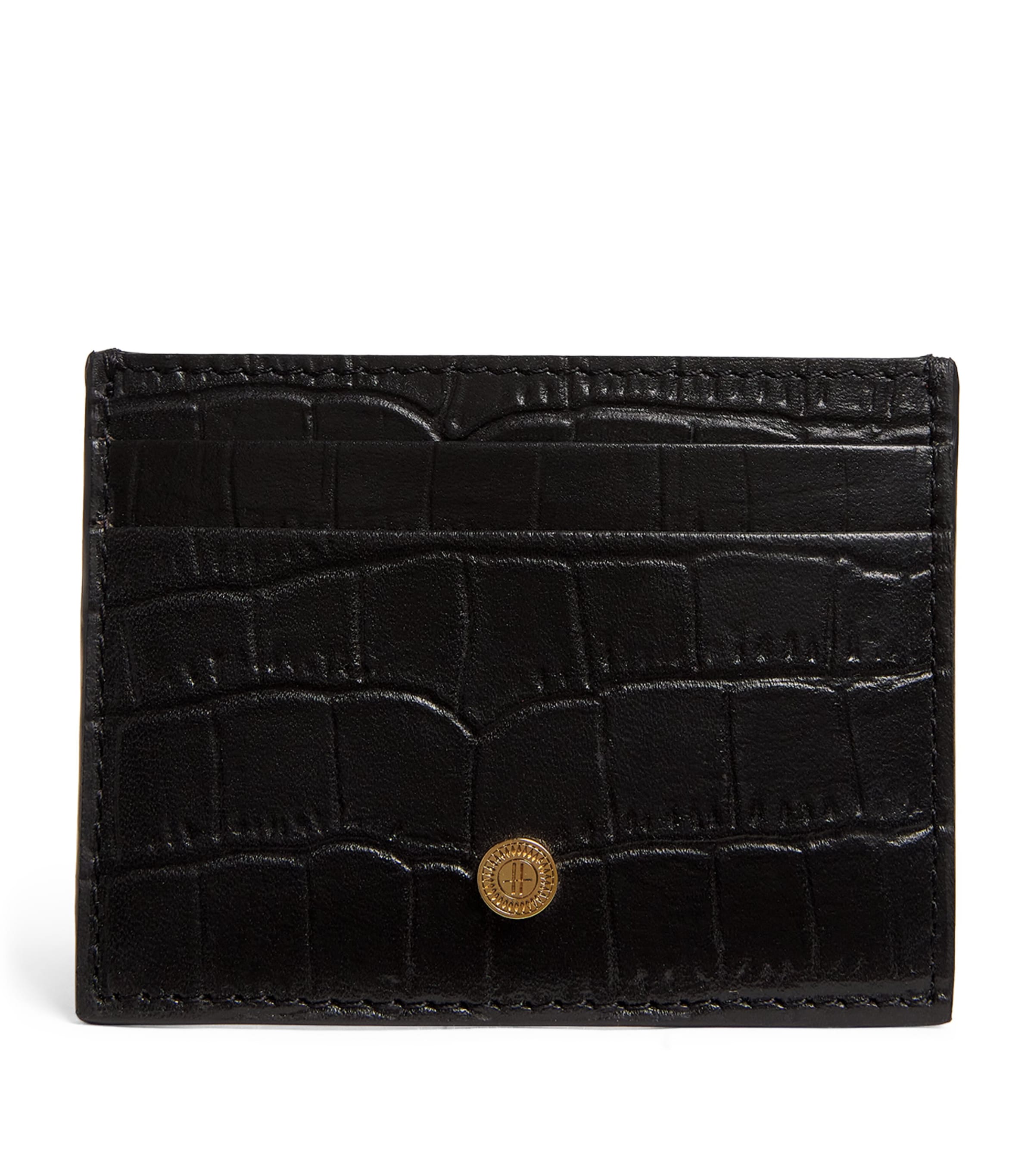 Shop Harrods Croc-embossed Leather Card Holder In Black