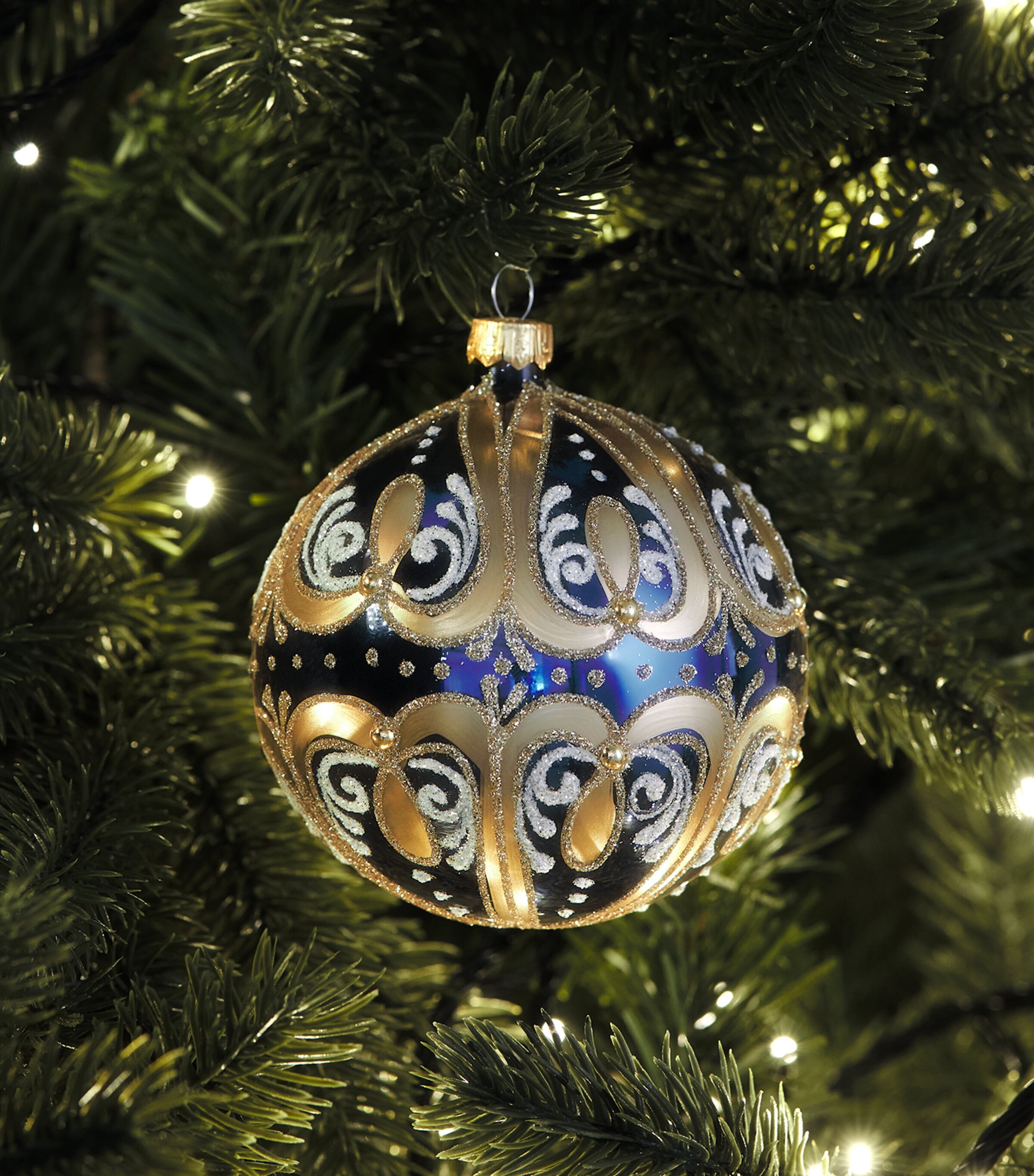 Harrods Glitter Swirl Bauble Navy Blue Image 3