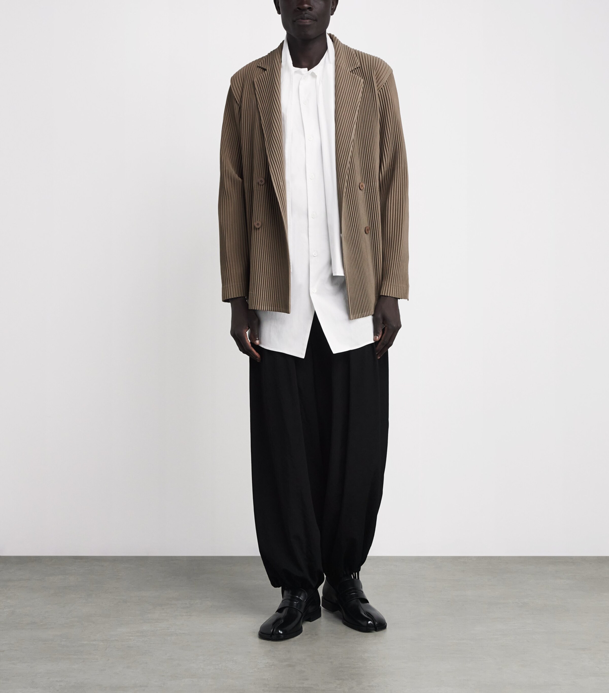 Homme Plissé Issey Miyake Beige Pleated Double-Breasted Jacket