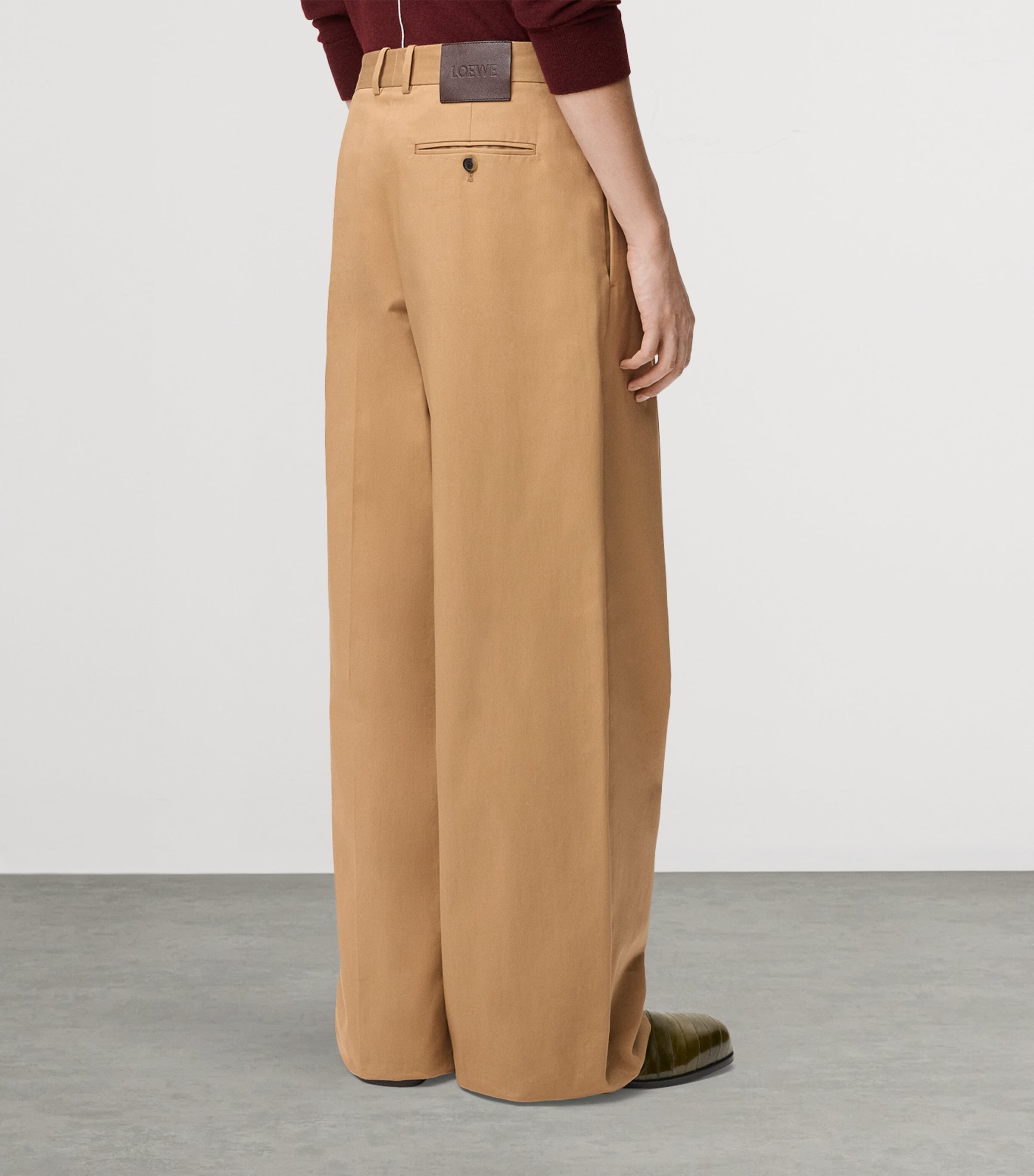 LOEWE Mens Cotton Wide-Leg Trousers Almond Image 4