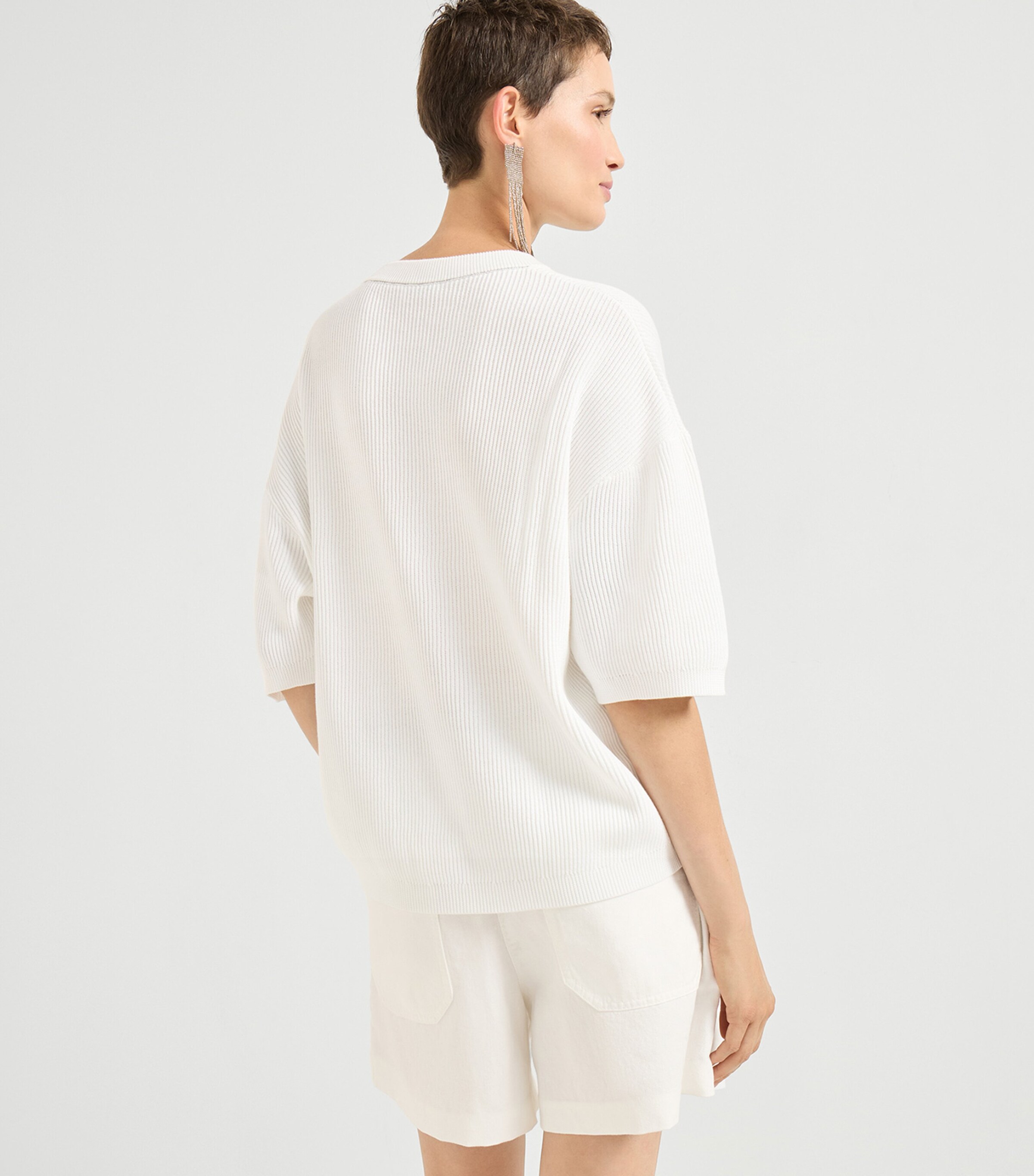 Brunello Cucinelli Womens Cotton Cropped-Sleeve Sweater Image 5