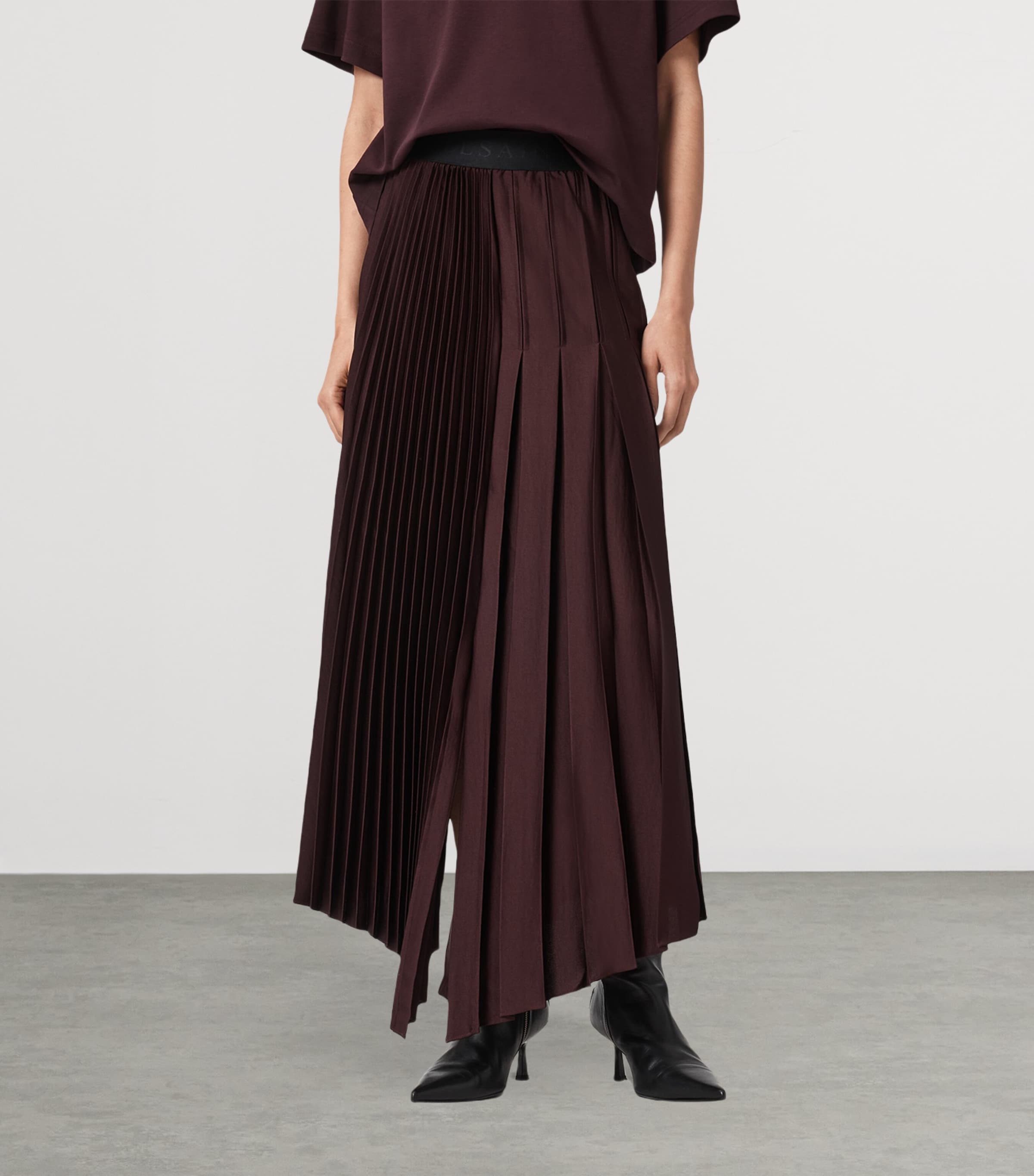 AllSaints Womens Pleated Jax Skirt Oxblood Red Image 5