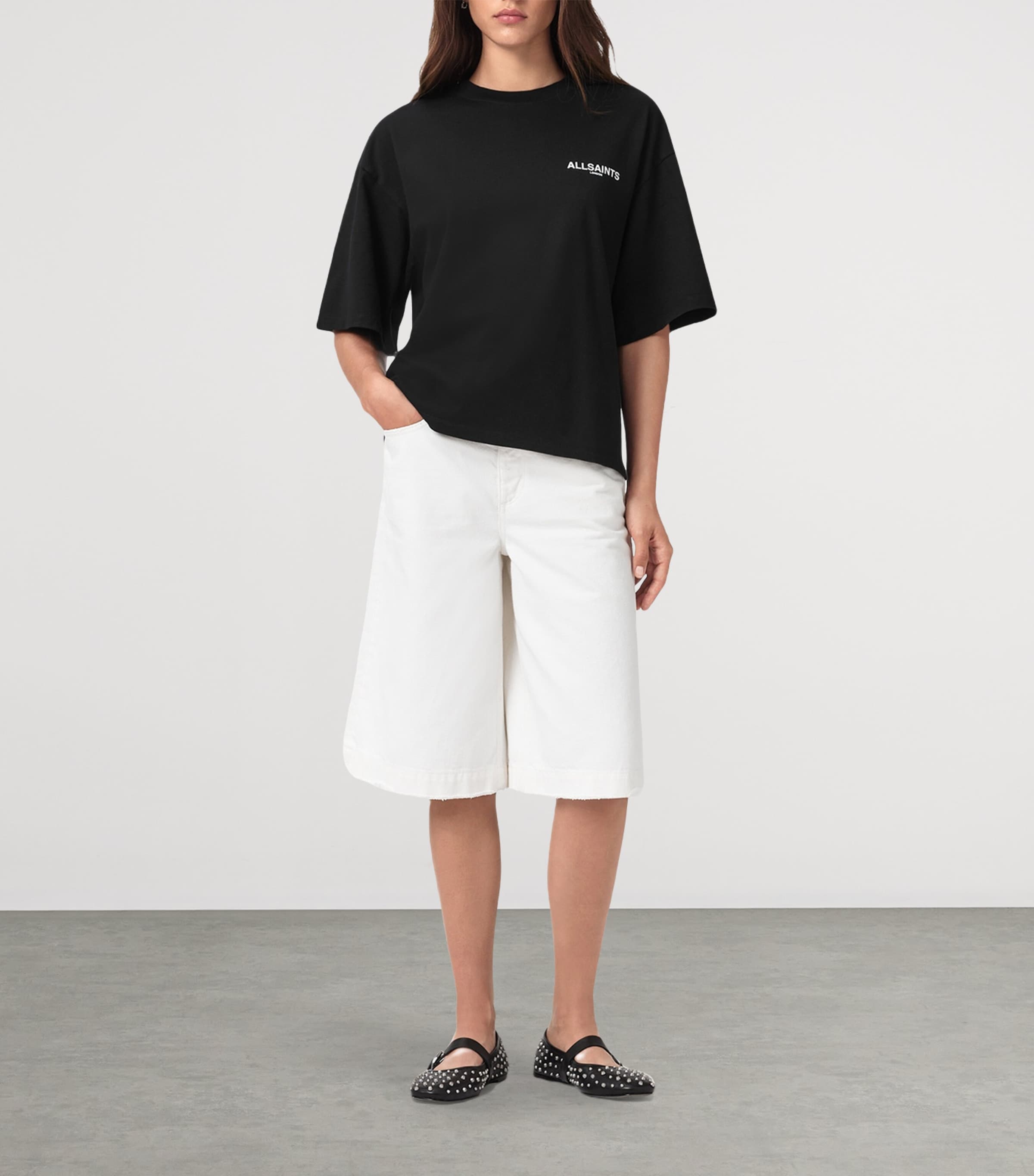 AllSaints Womens Organic Cotton Guardian Amelie Oversized T-Shirt Black Image 2