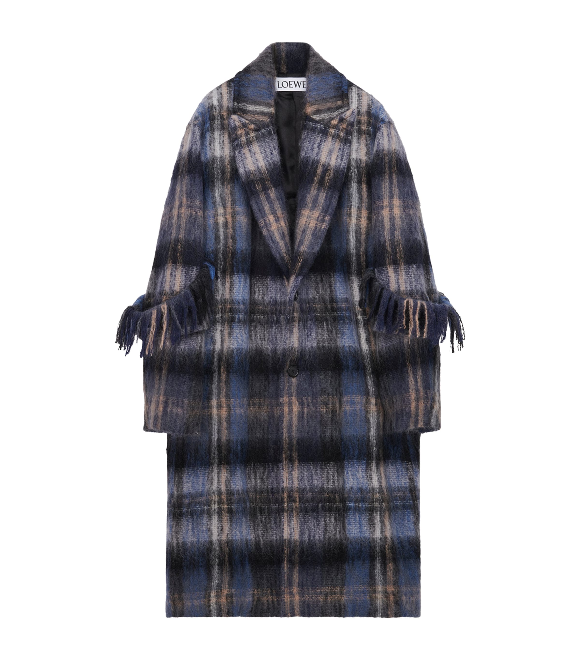Loewe Mohair-wool Check Longline Coat In Blue