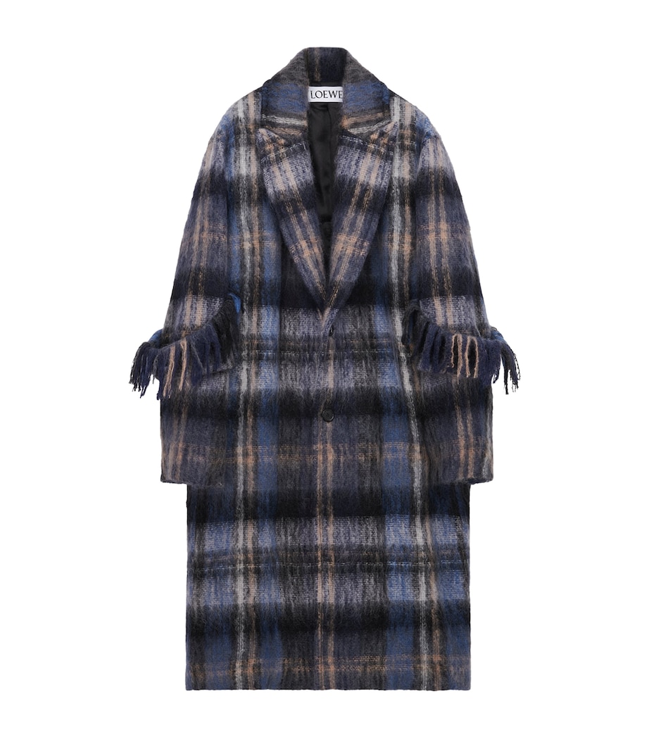 Mohair-Wool Check Longline Coat BLUE/MULTICOLOR Image 1