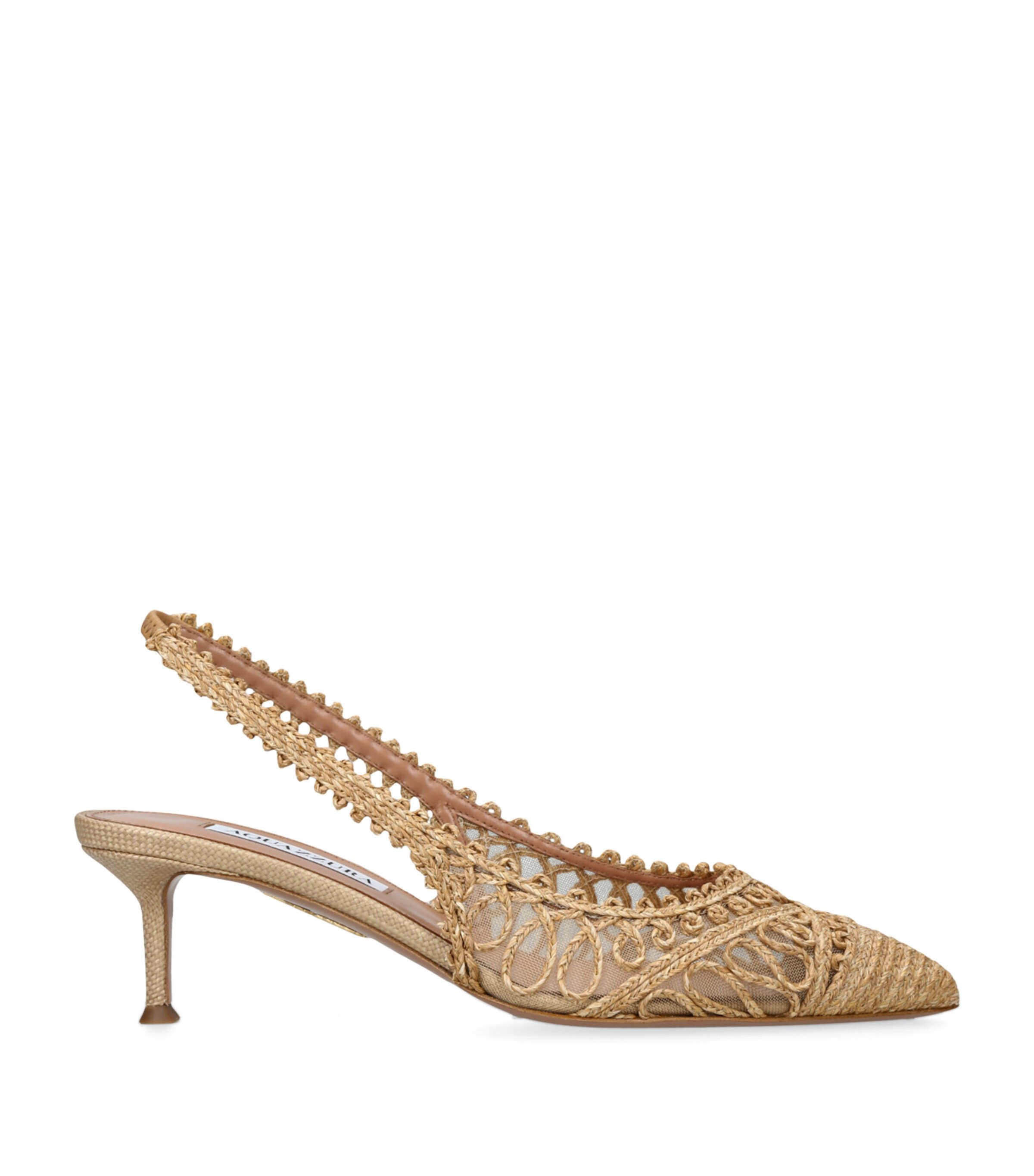 Aquazzura Raffia Kahlo Slingback Pumps 50 Beige Image 1