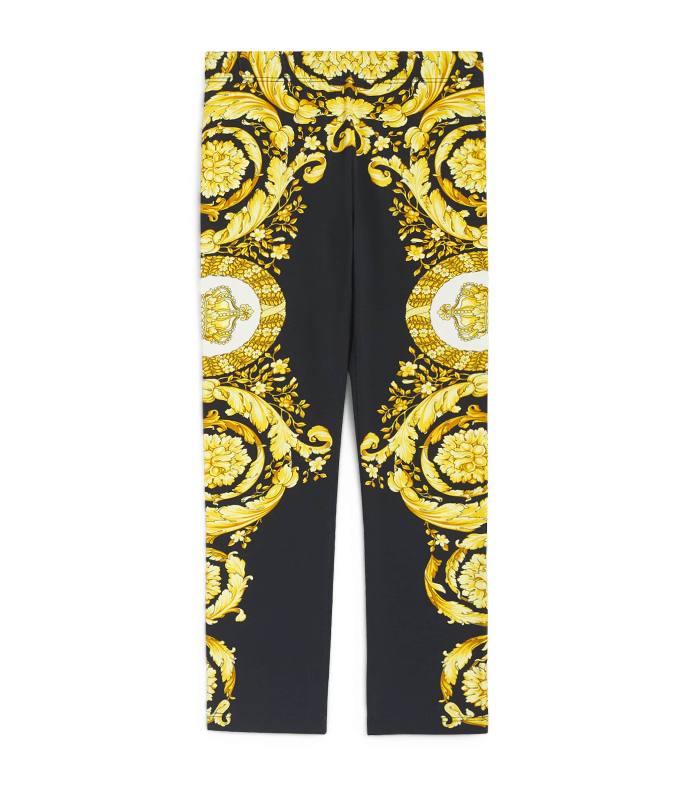 Versace Stretch-cotton Barocco Leggings In Yellow