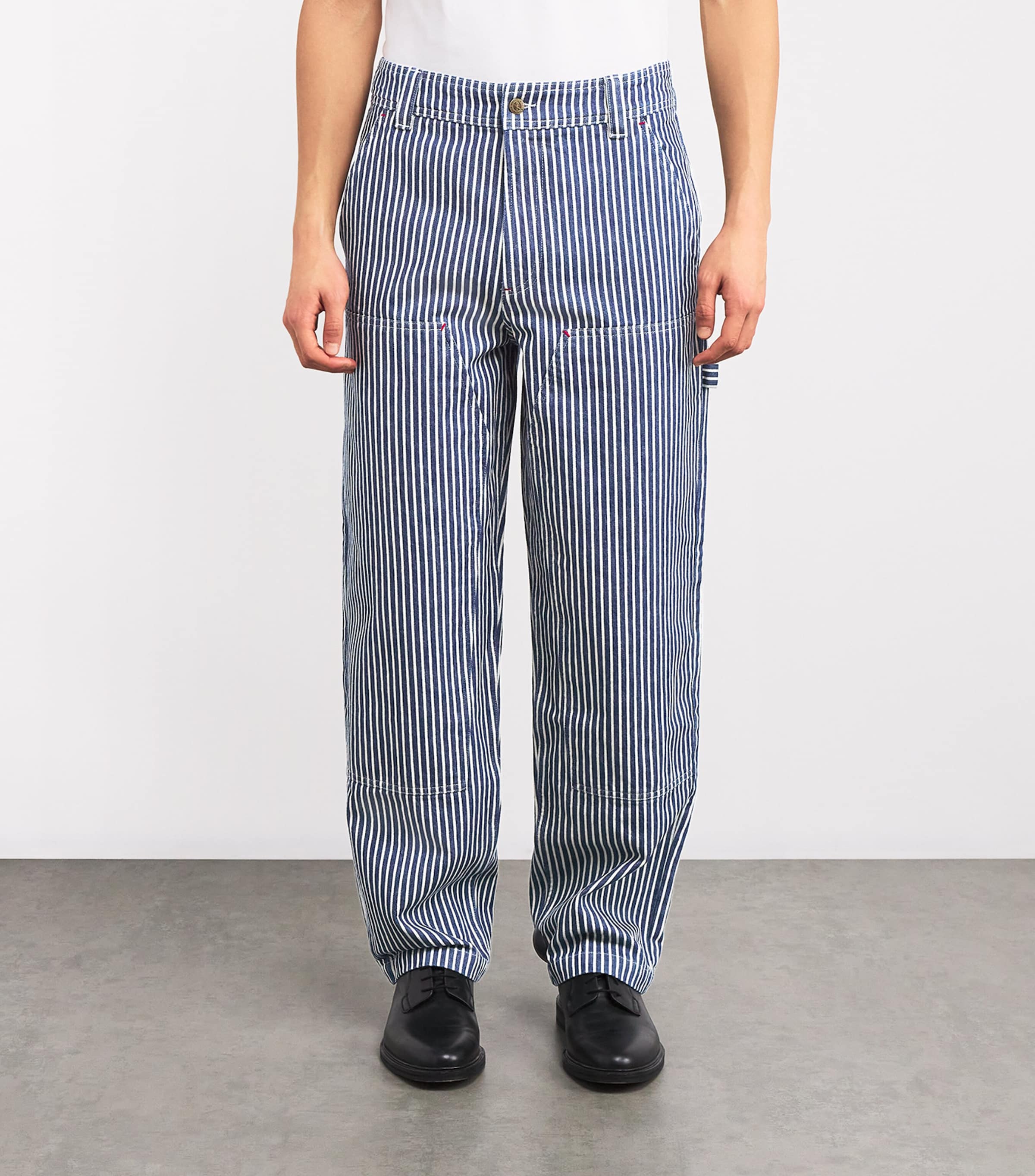 A.P.C. Mens Cotton Stripe Carpenter Jeans Tic Blue/white Image 3