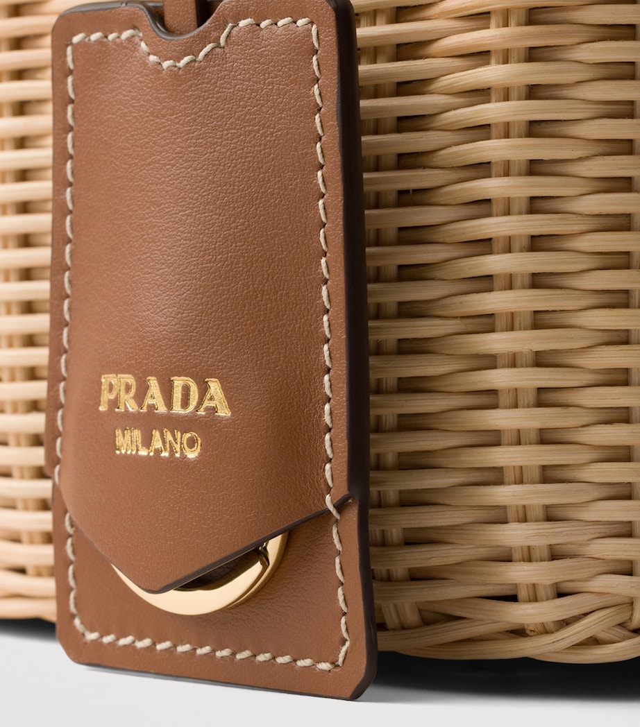 Prada Small Wicker Top-Handle Bag Neutral Image 8