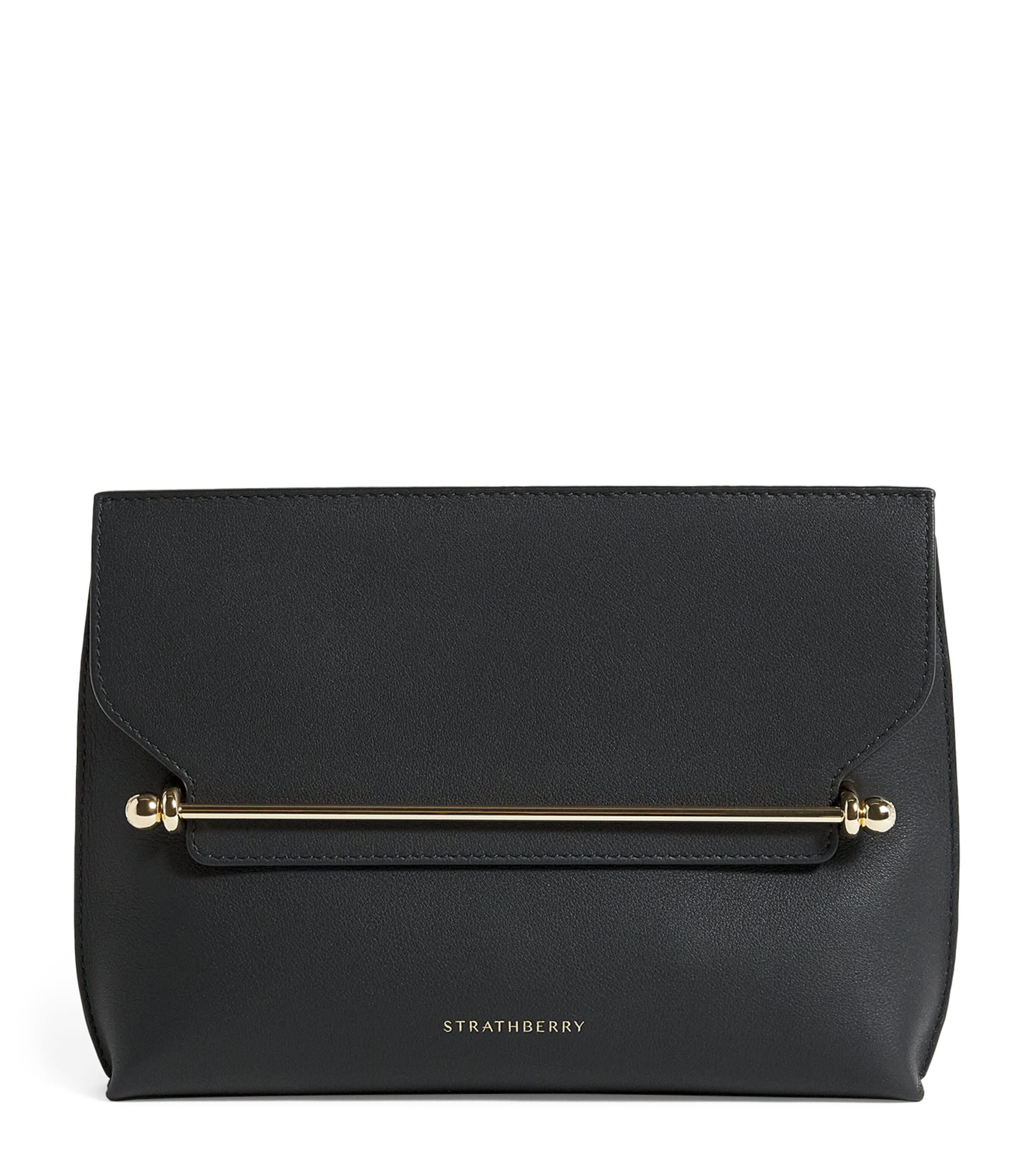 Strathberry Stylist Metal Bar Leather Clutch Bag In Black
