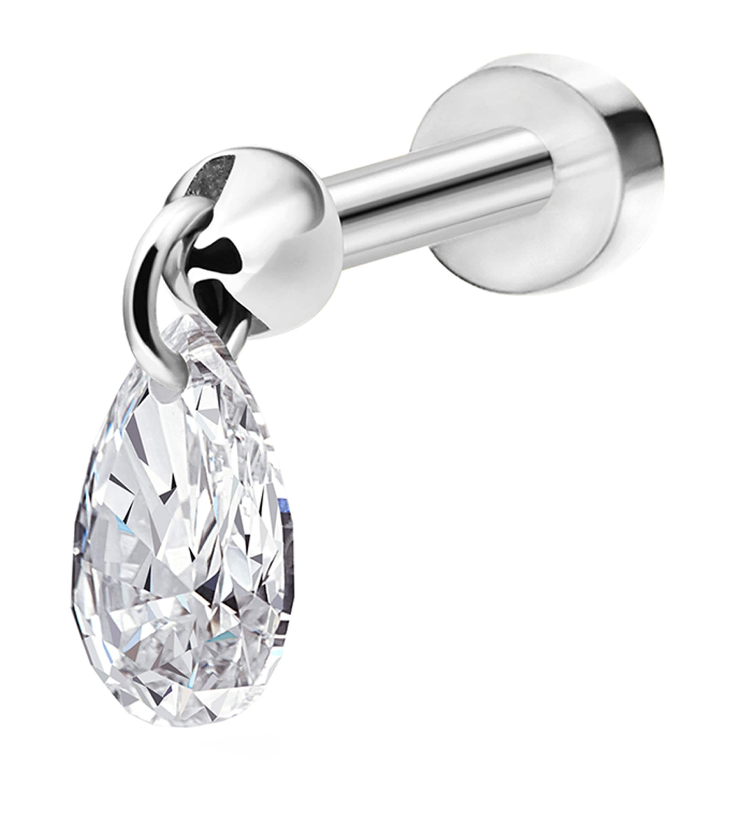 Maria Tash White Gold Floating Pear Diamond Charm Threaded Stud Earring In Metallic