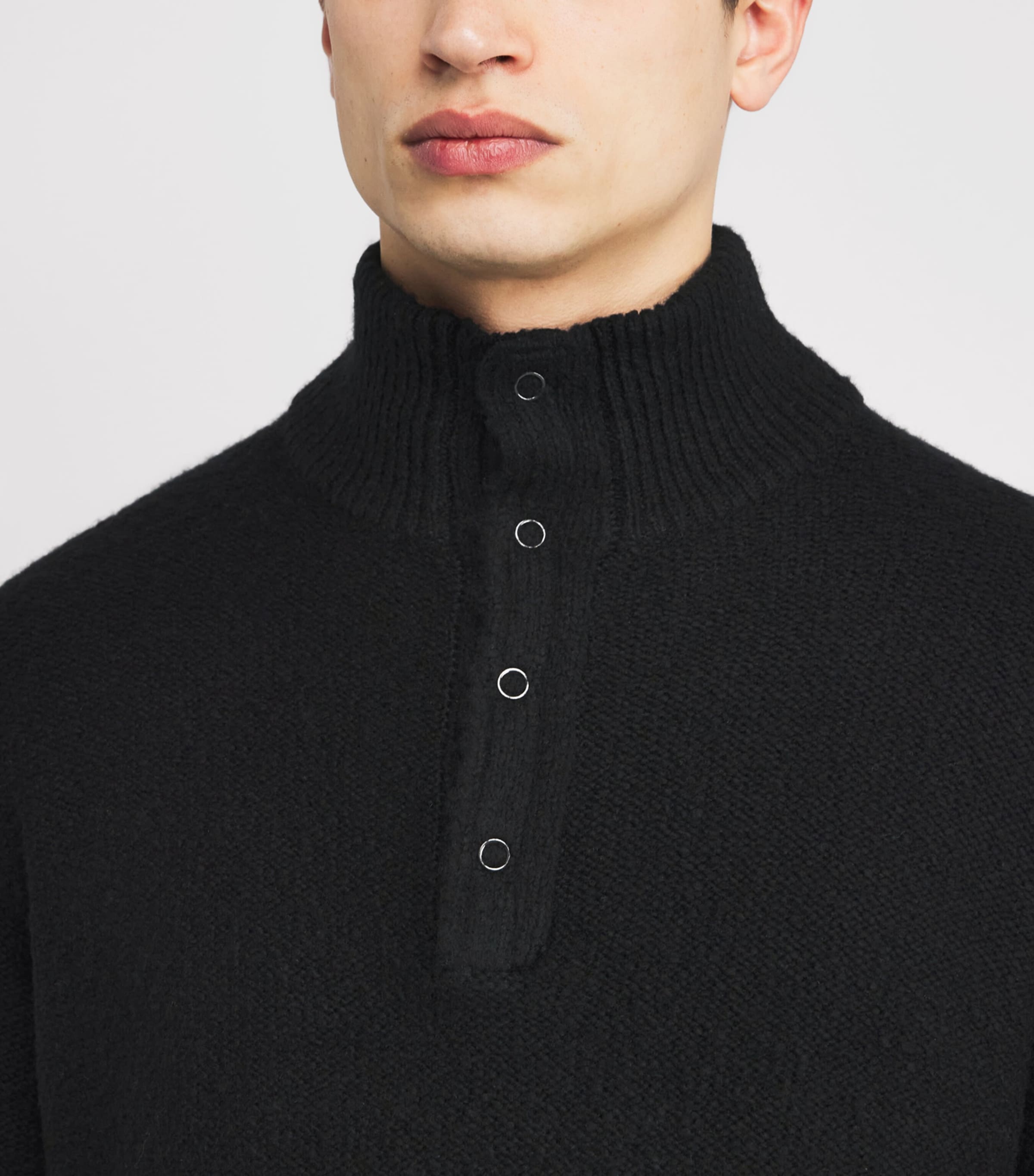 Wool-Blend Half-Placket Kotoni Sweater BLACK Image 6