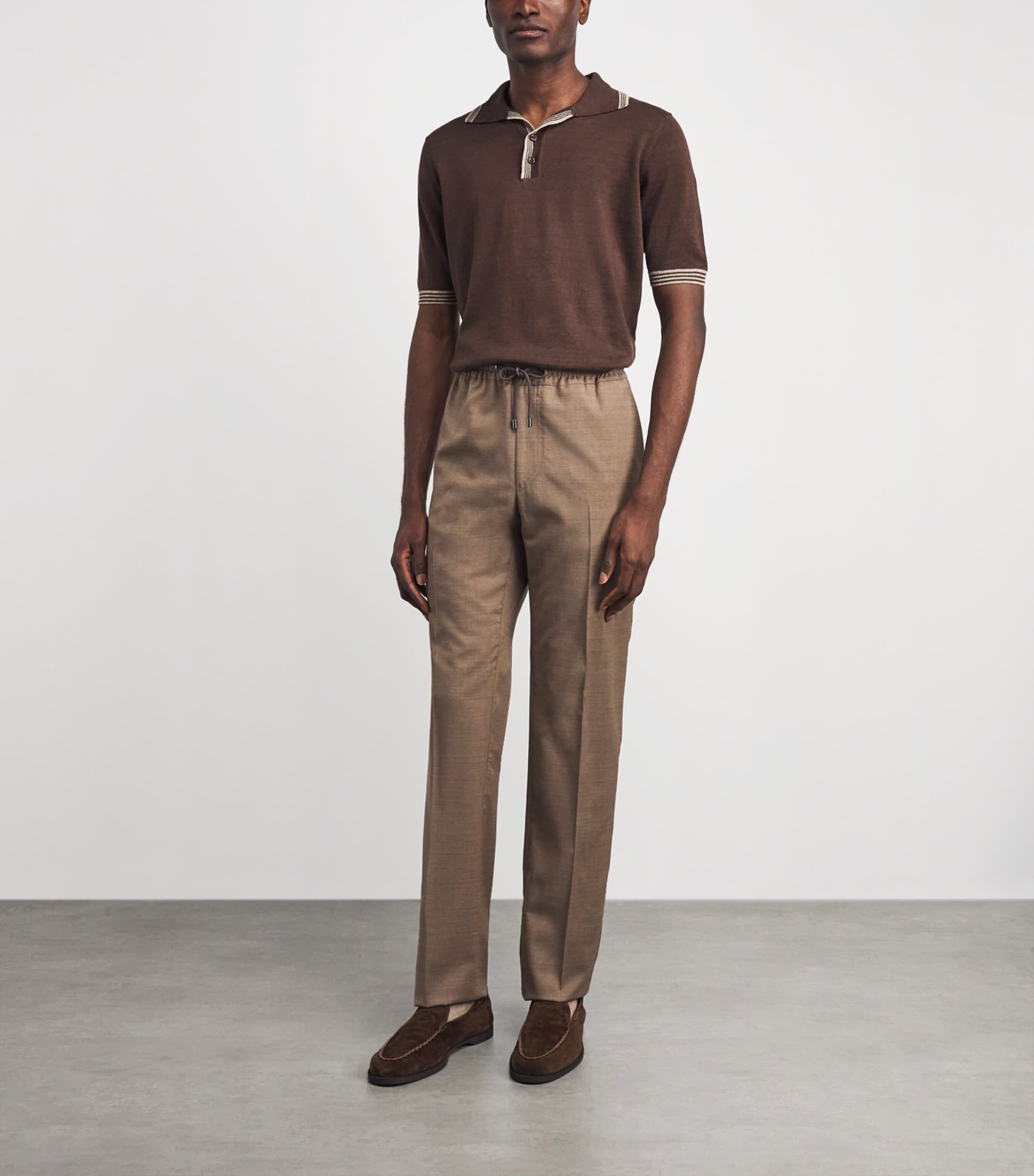 Fioroni Cashmere Mens Linen-Cotton Polo Shirt Marrone Image 2