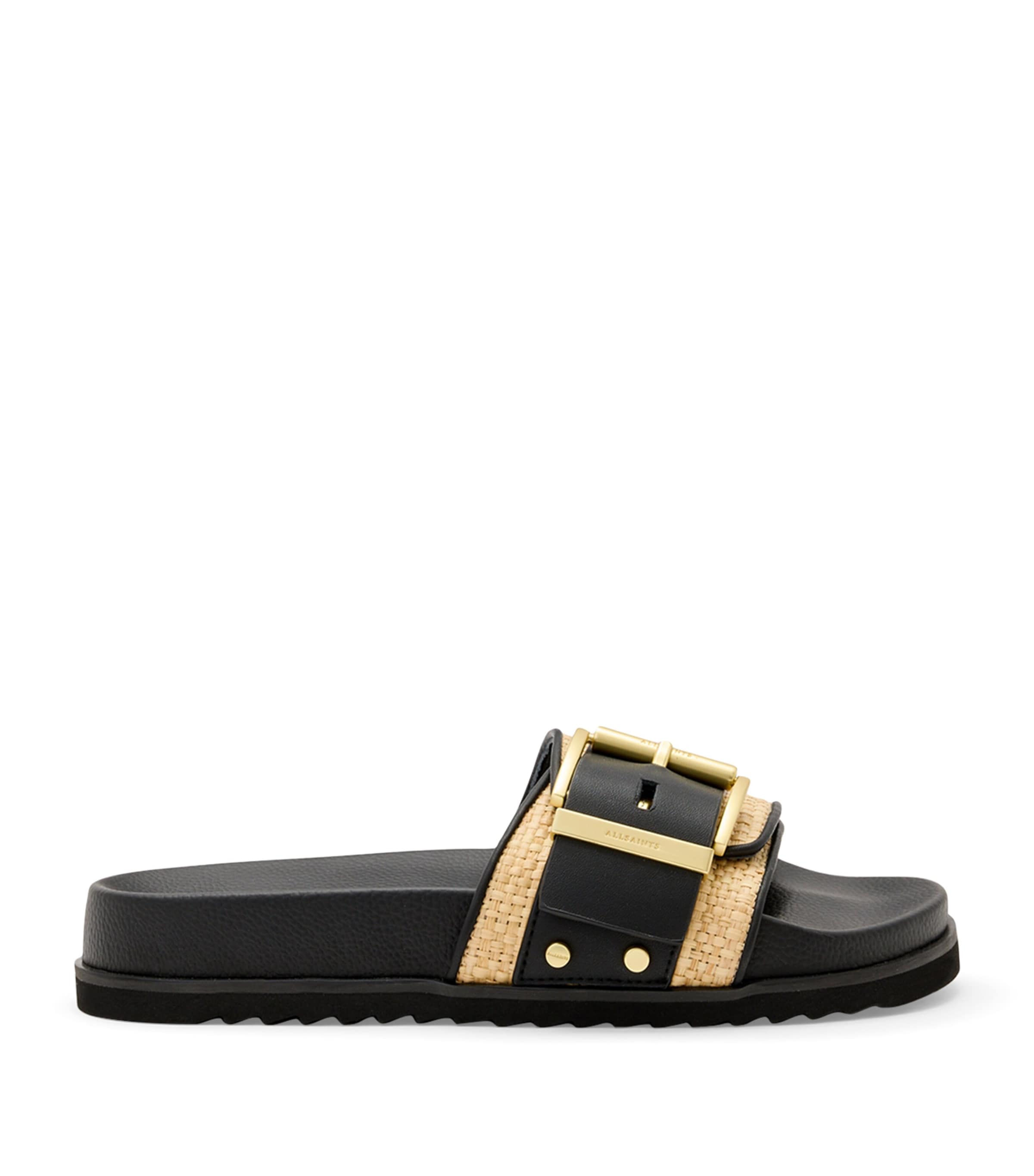 Allsaints Ellie Studded Buckle Leather Sliders