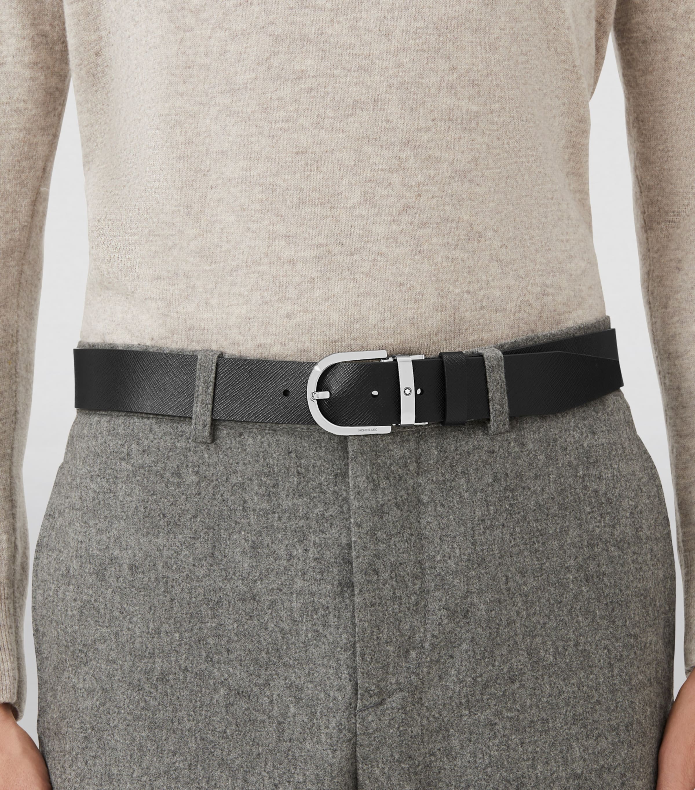 Leather Reversible Horseshoe Belt BLACK/BURGUNDY Image 3