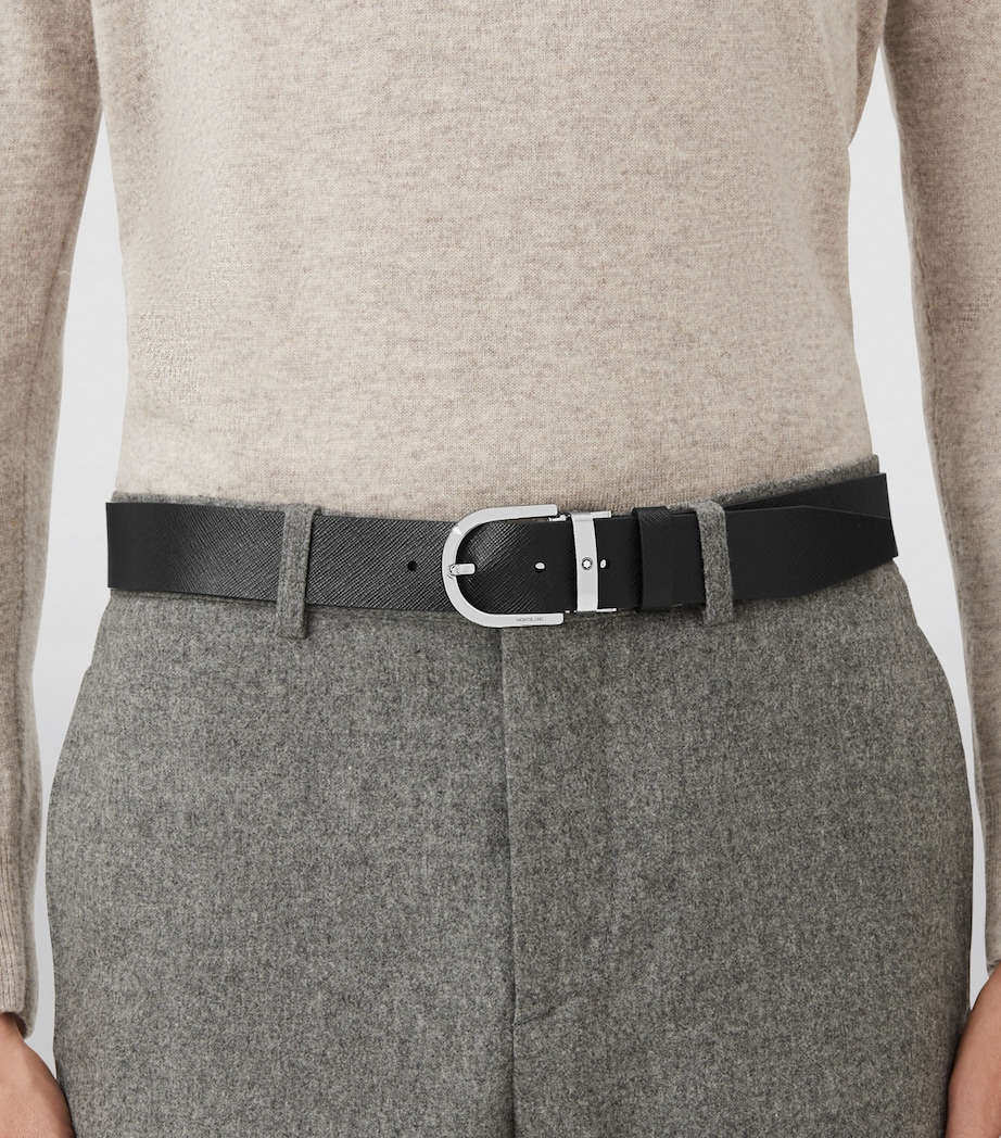 Leather Reversible Horseshoe Belt BLACK/BURGUNDY Image 3