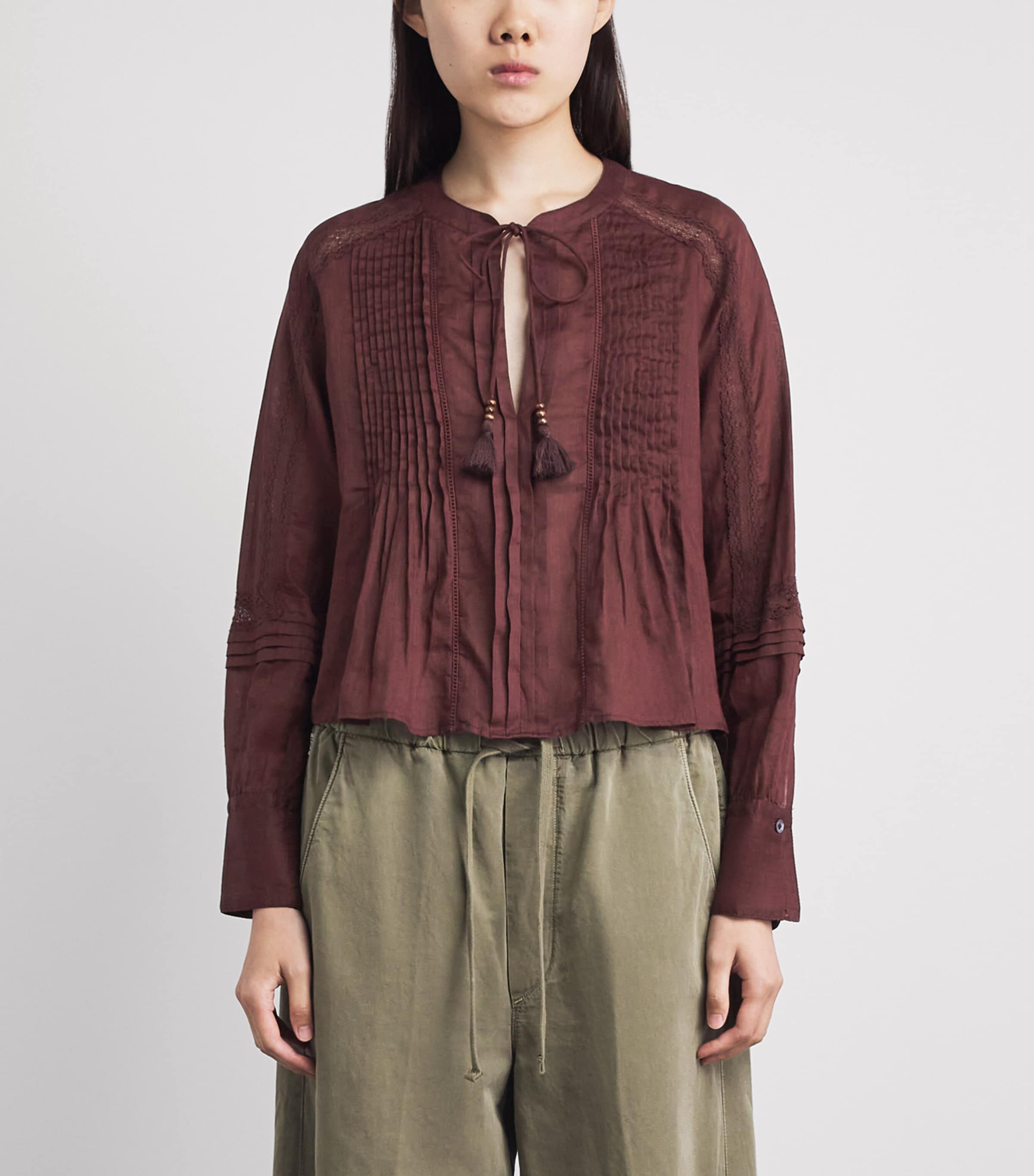 Veronica Beard Womens Self-Tie Sawyer Blouse Raisin Image 4