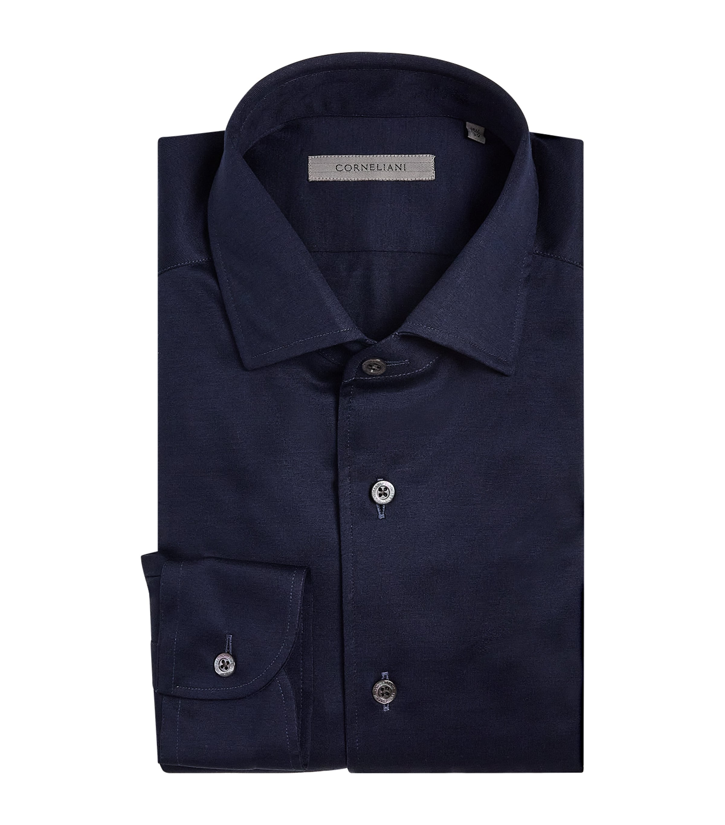 Corneliani Mens Cotton Twill Long-Sleeve Shirt Navy Blue Image 1