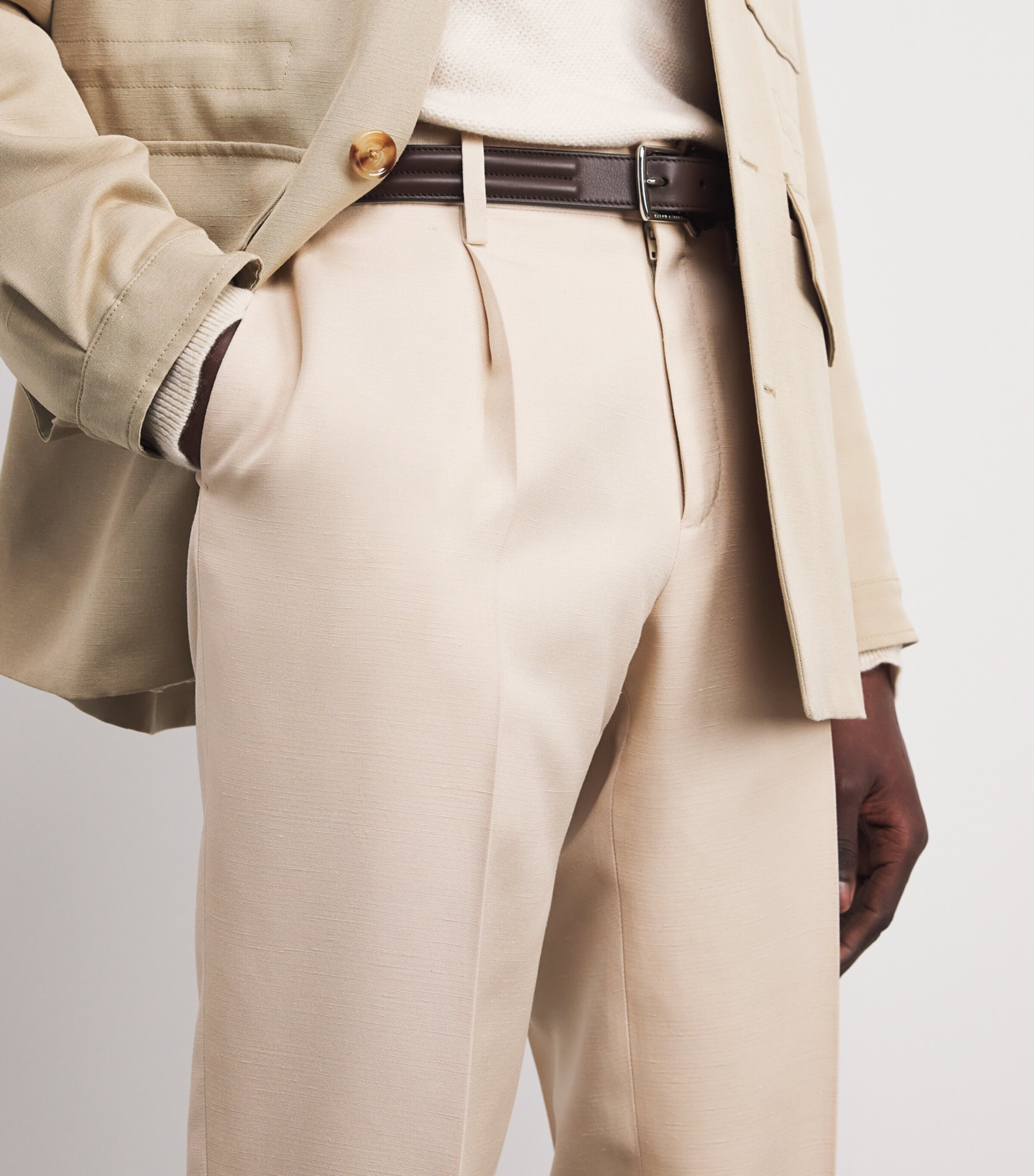 Wool-Blend Casual Trousers 180 LIGHT BEIGE Image 6