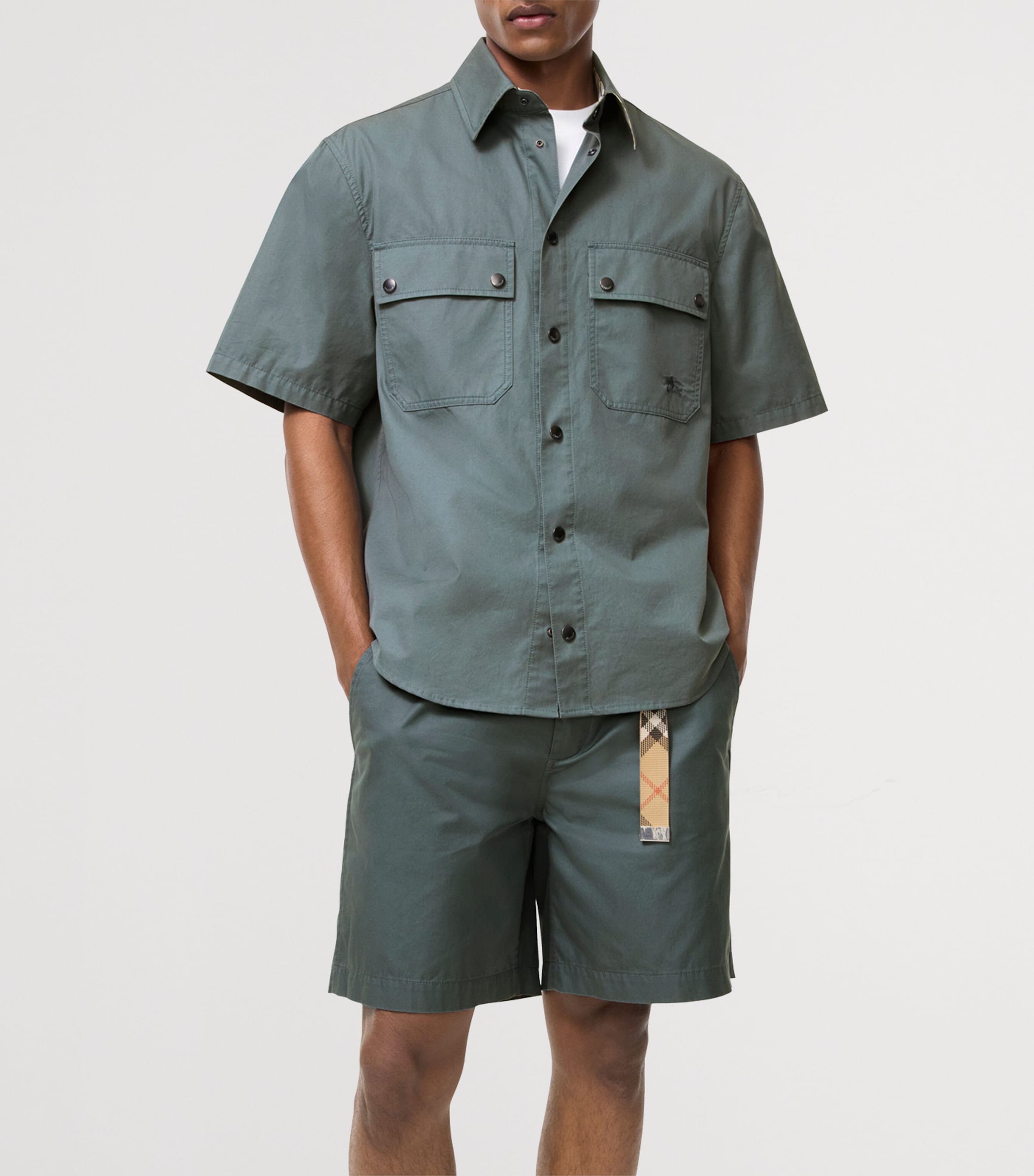 Burberry Mens Tropical Gabardine Short-Sleeve Shirt Seafarer Blue Image 2