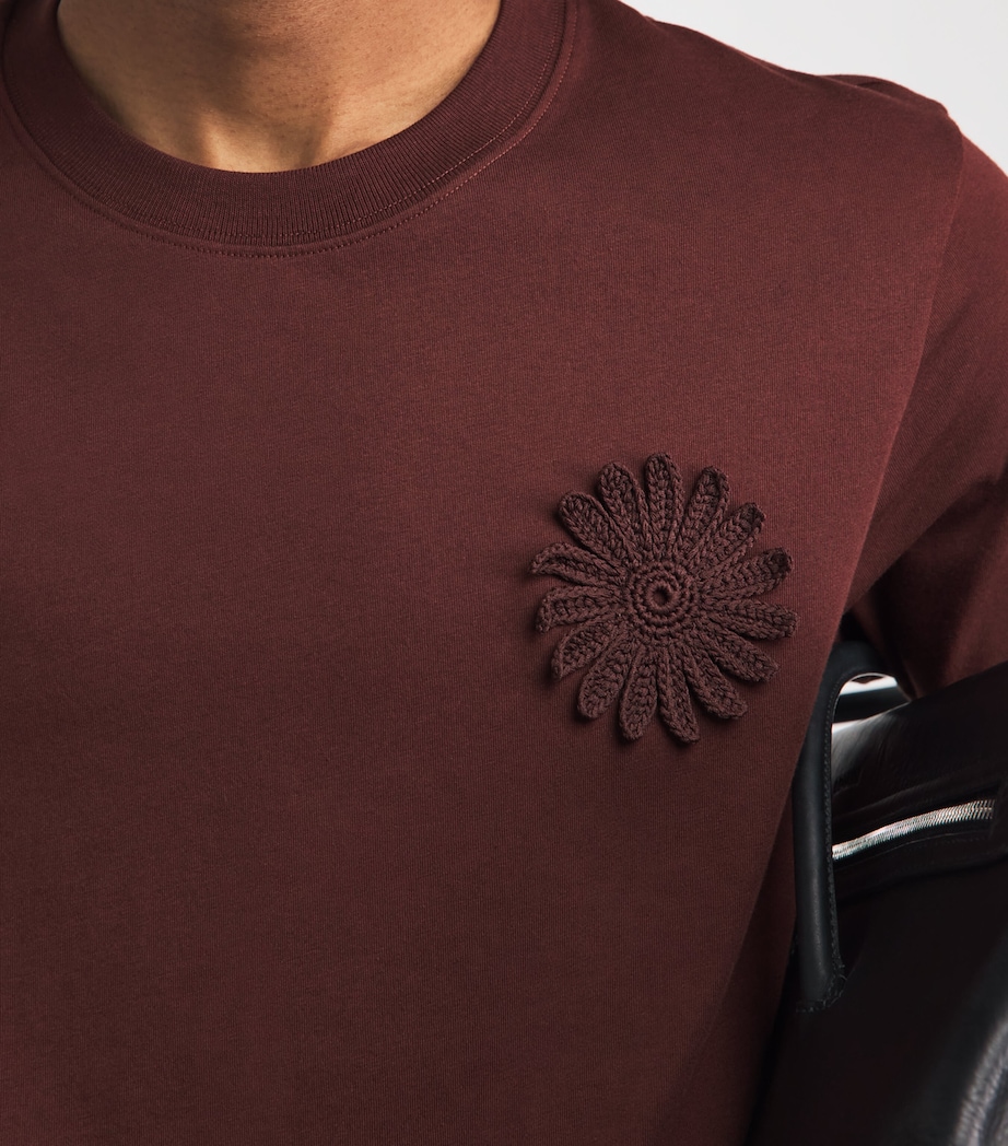 Sandro Paris Mens Cotton Crochet T-Shirt Chocolate Image 3