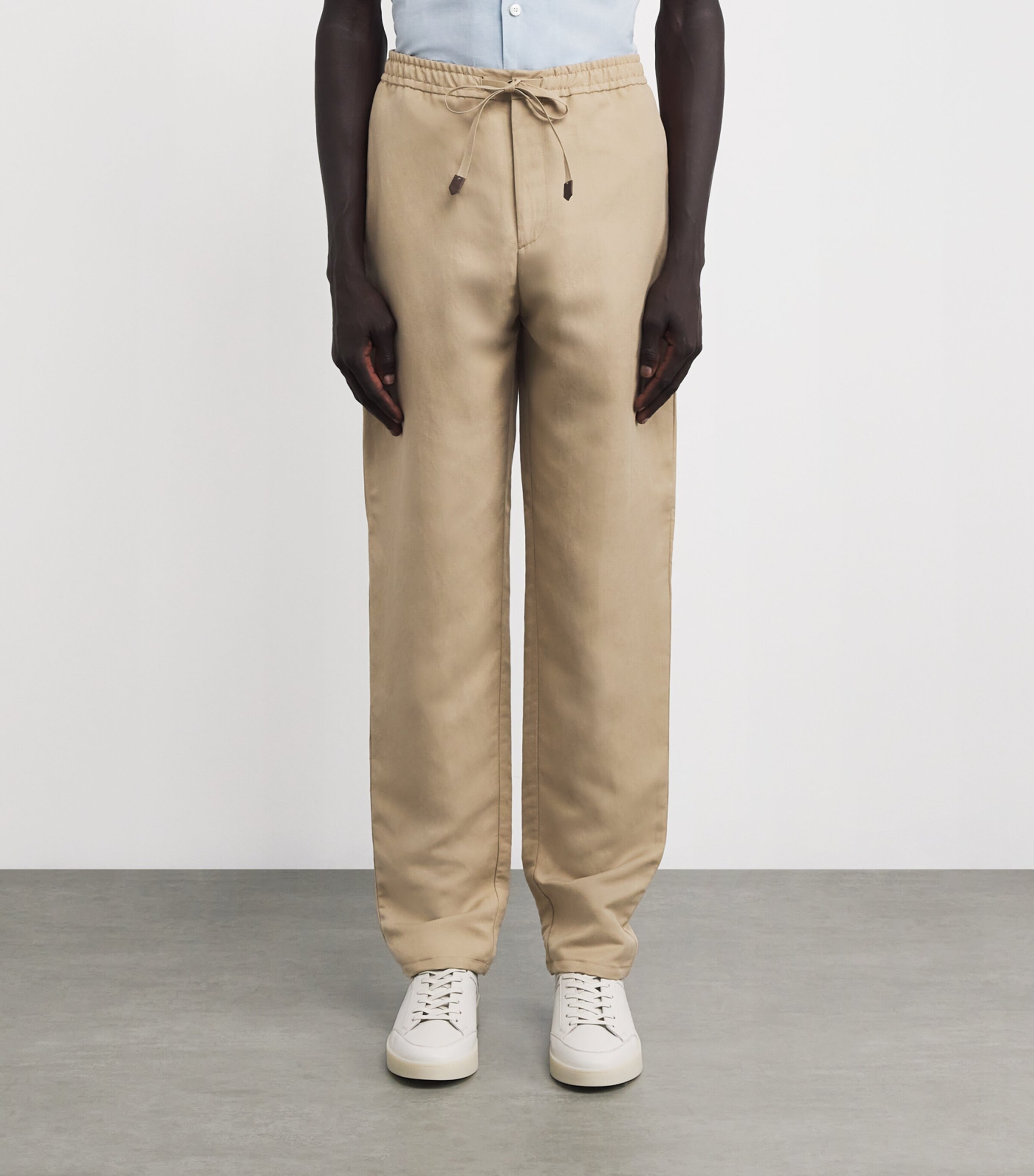 Canali Mens Linen-Silk Drawstring Trousers Beige Image 3