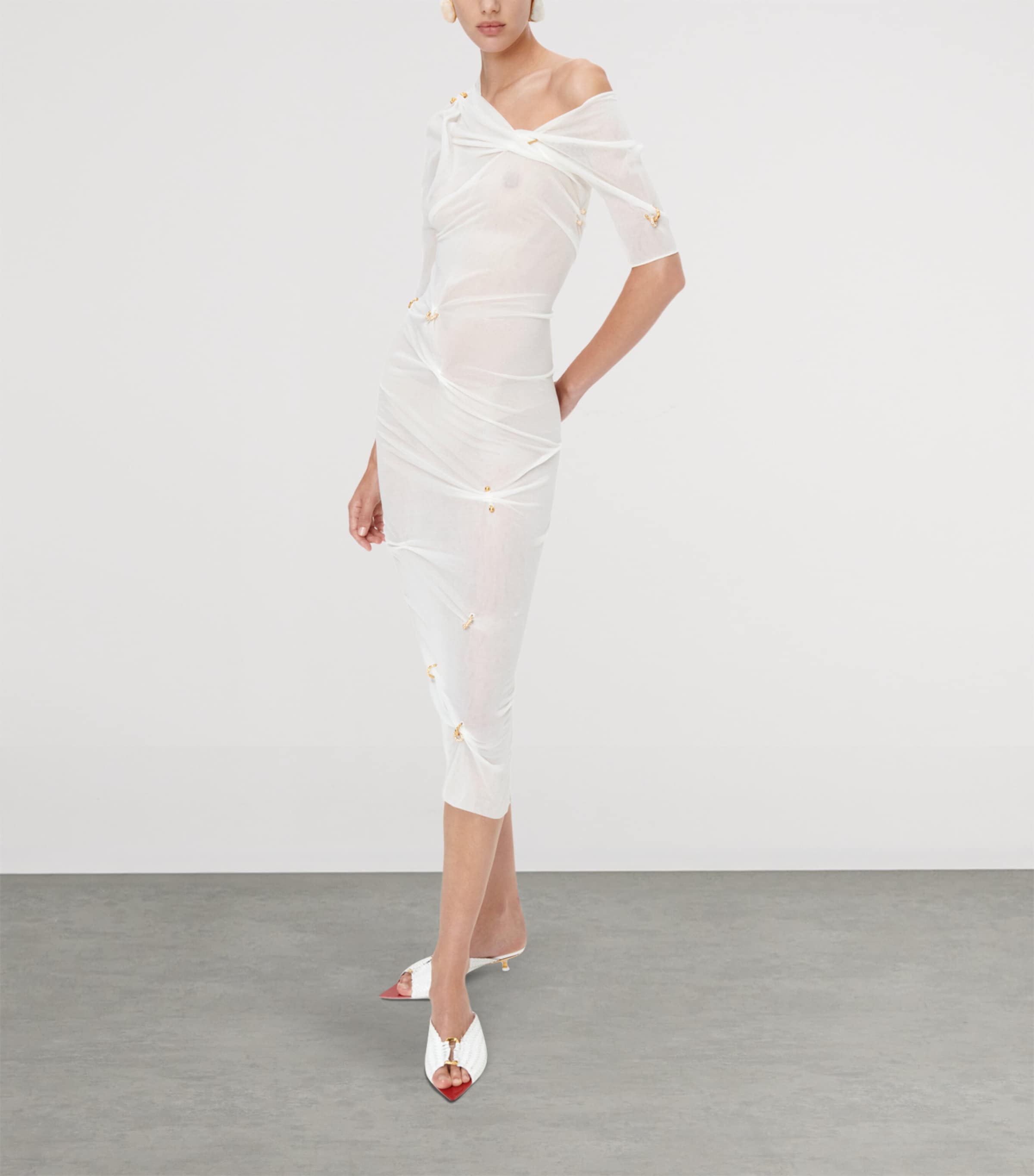 Schiaparelli Calfskin Keyhole Heeled Mules White Image 2