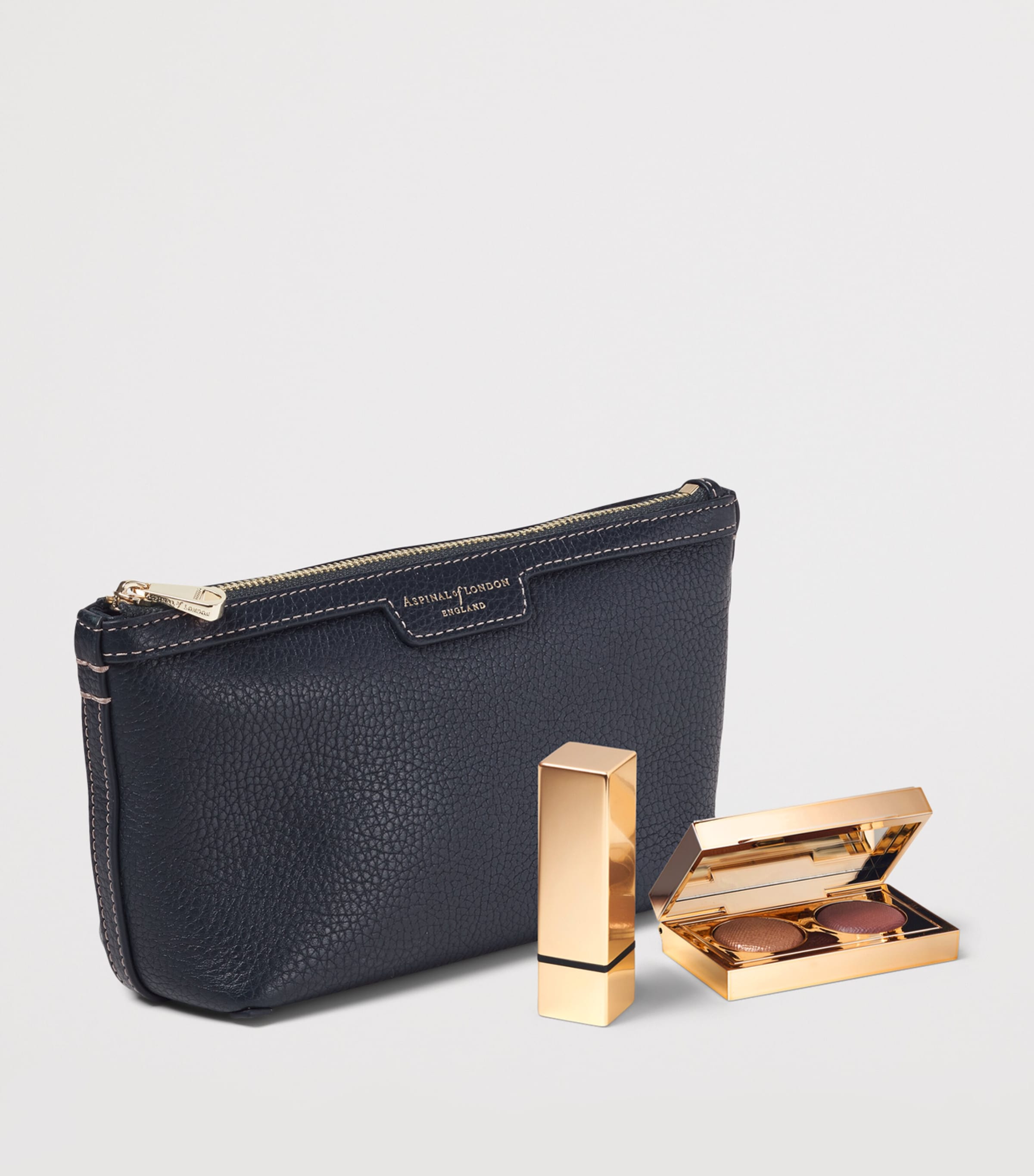 Aspinal Of London Leather Hudson Cosmetics Bag Navy Image 3