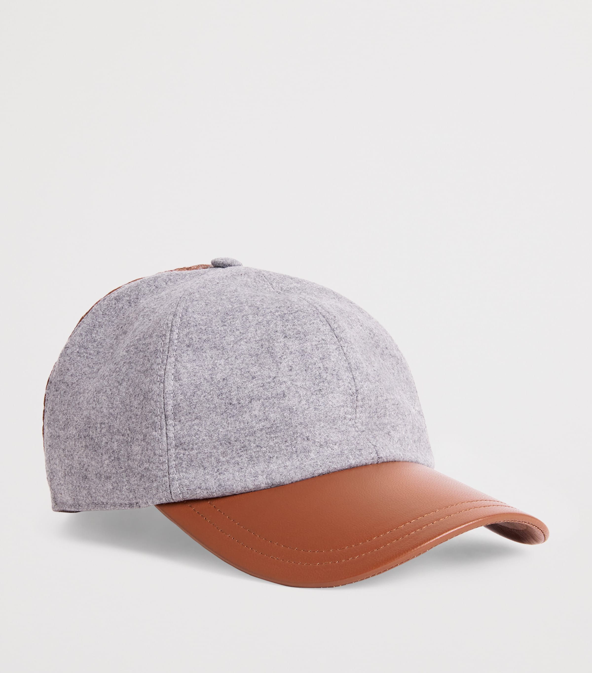 Eleventy Wool-Silk-Cashmere-Leather Baseball Cap Grigio Chiaro Melang Image 2